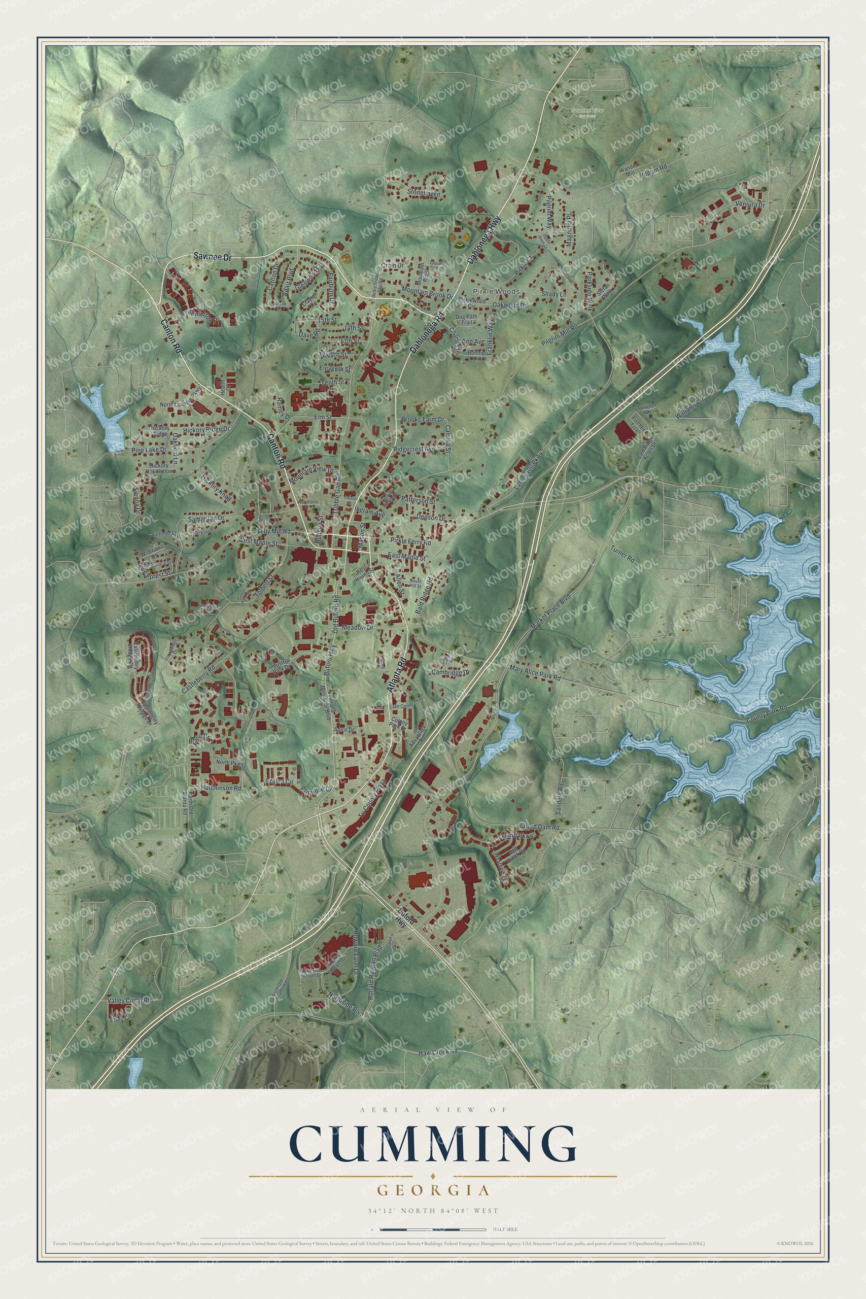 Watermarked full-map preview of Cumming, Georgia