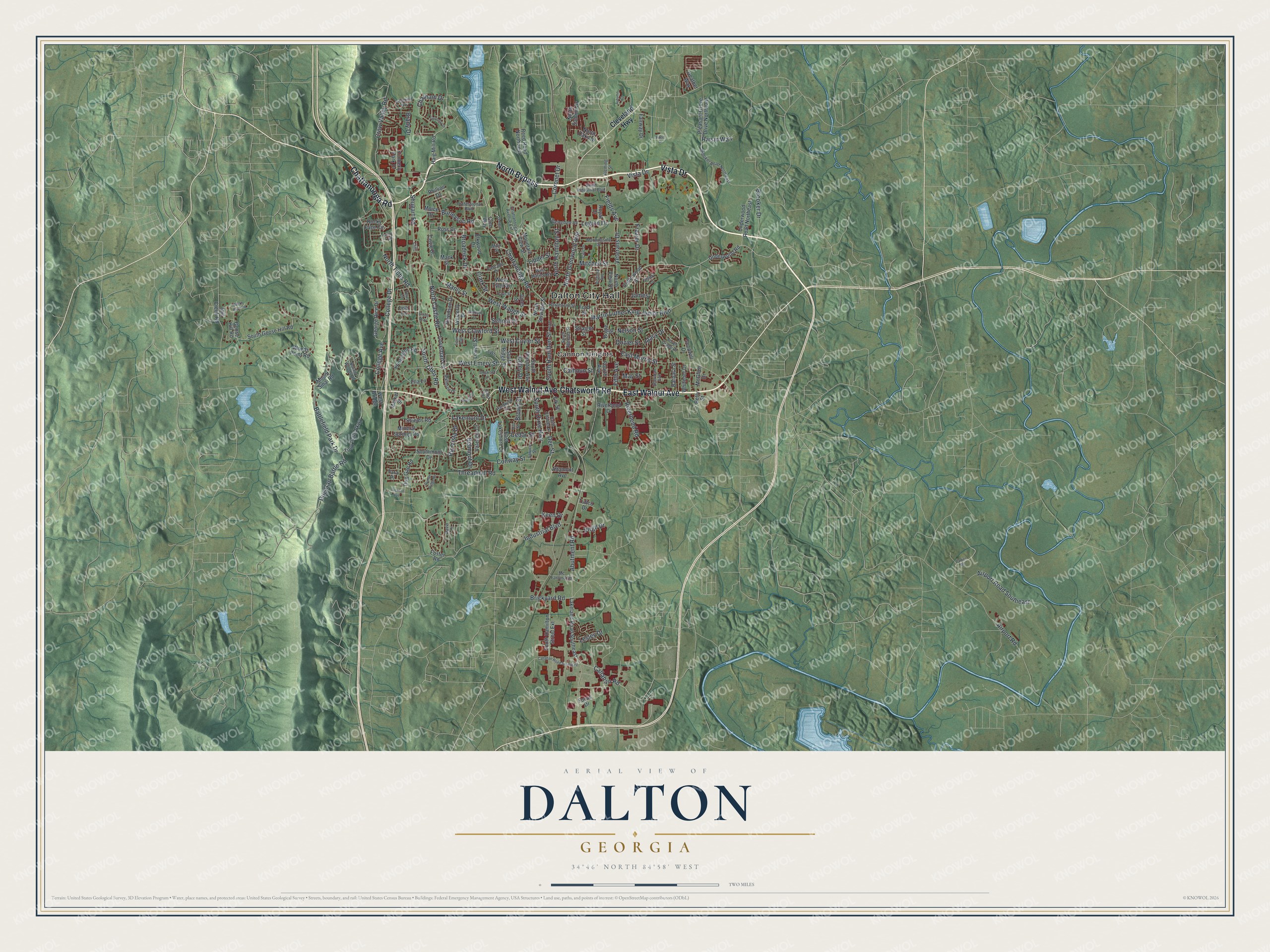 Watermarked full-map preview of Dalton, Georgia