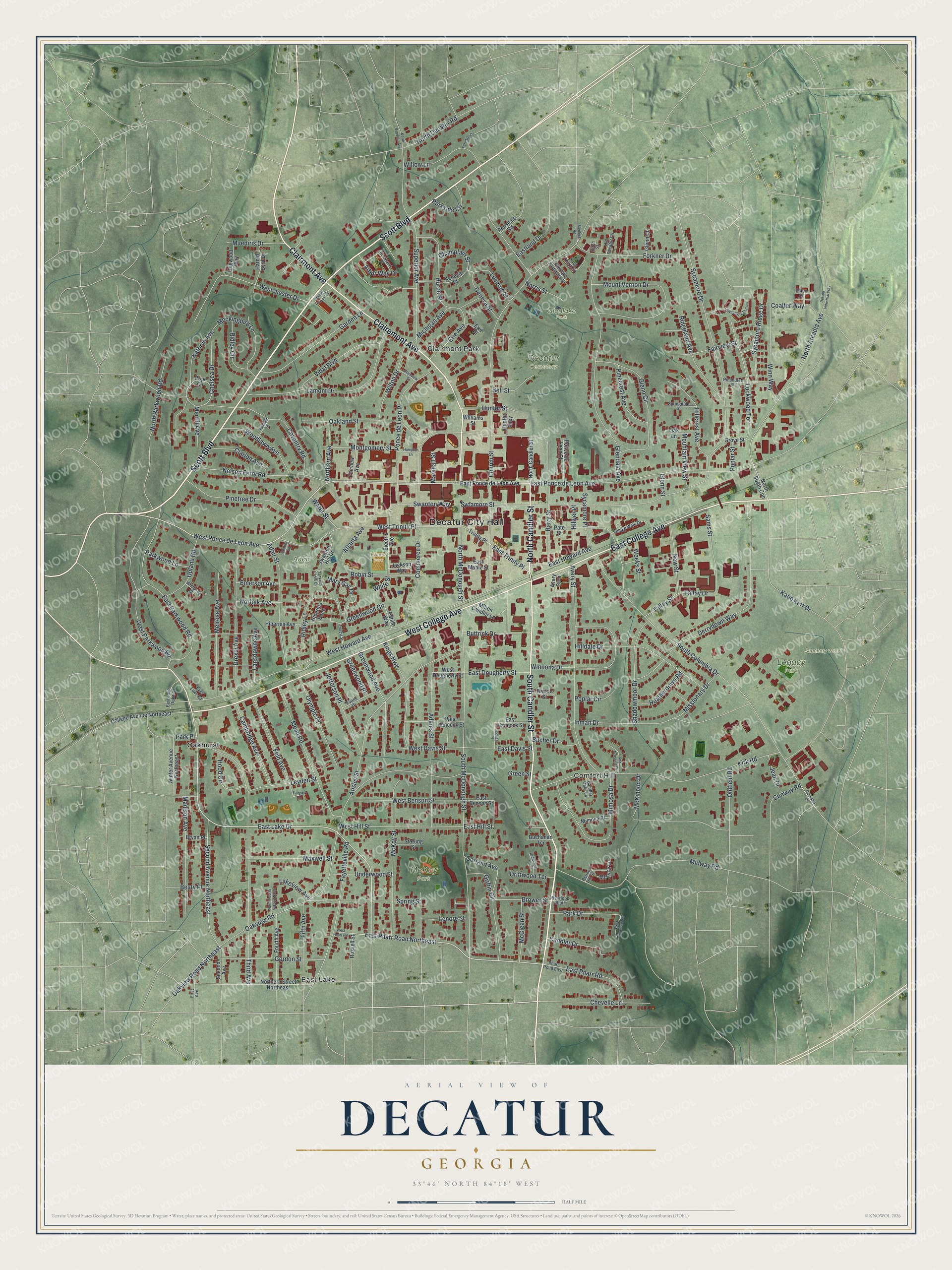 Watermarked full-map preview of Decatur, Georgia