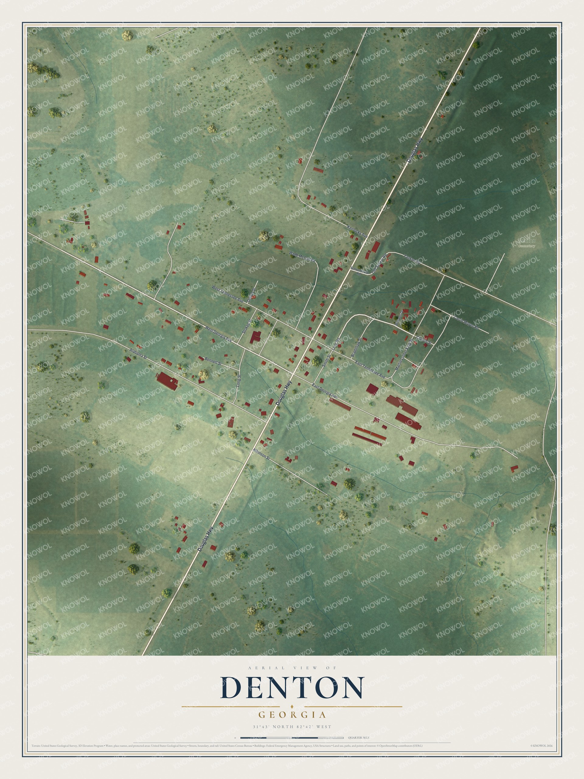 Watermarked full-map preview of Denton, Georgia