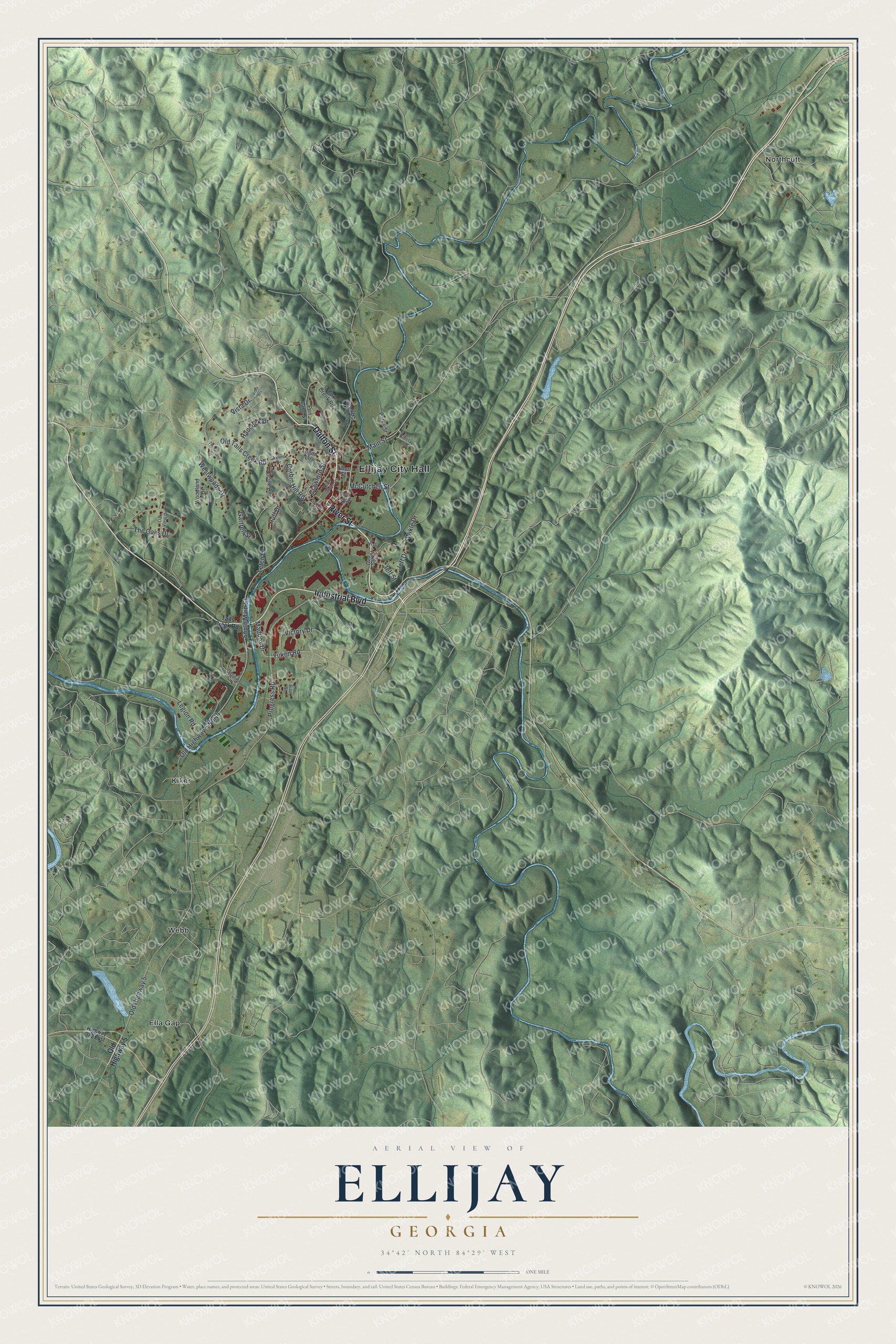 Watermarked full-map preview of Ellijay, Georgia