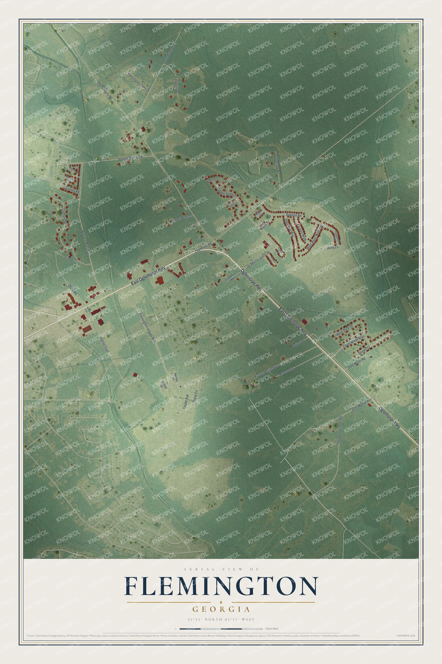Watermarked full-map preview of Flemington, Georgia