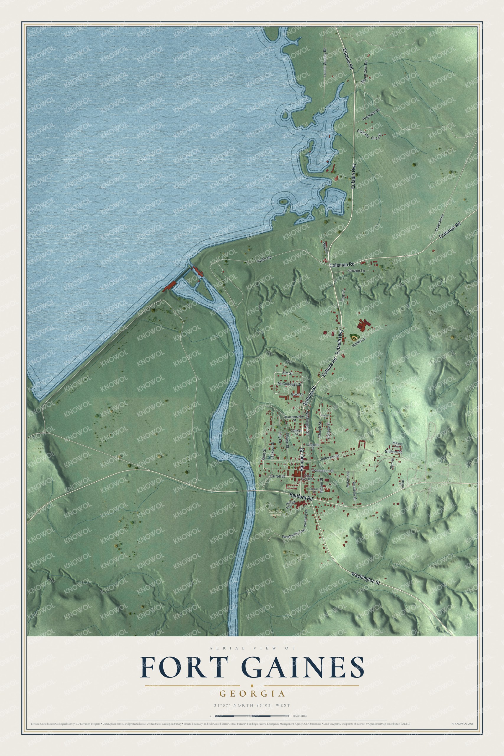 Watermarked full-map preview of Fort Gaines, Georgia