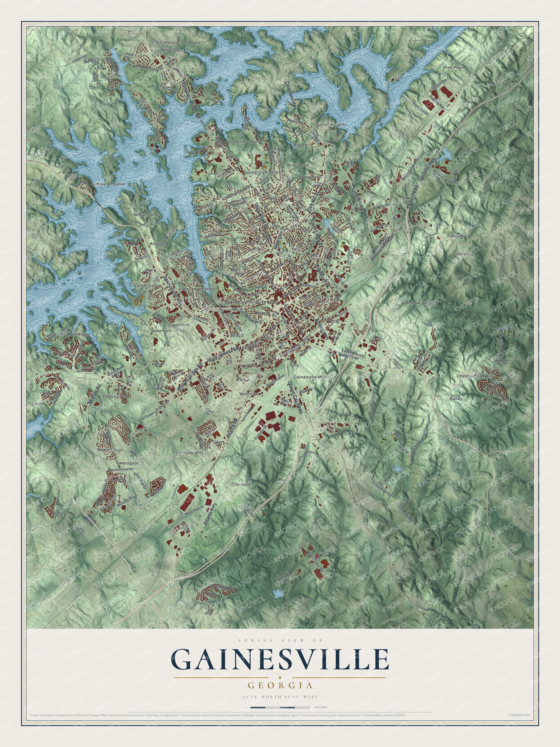 Watermarked full-map preview of Gainesville, Georgia