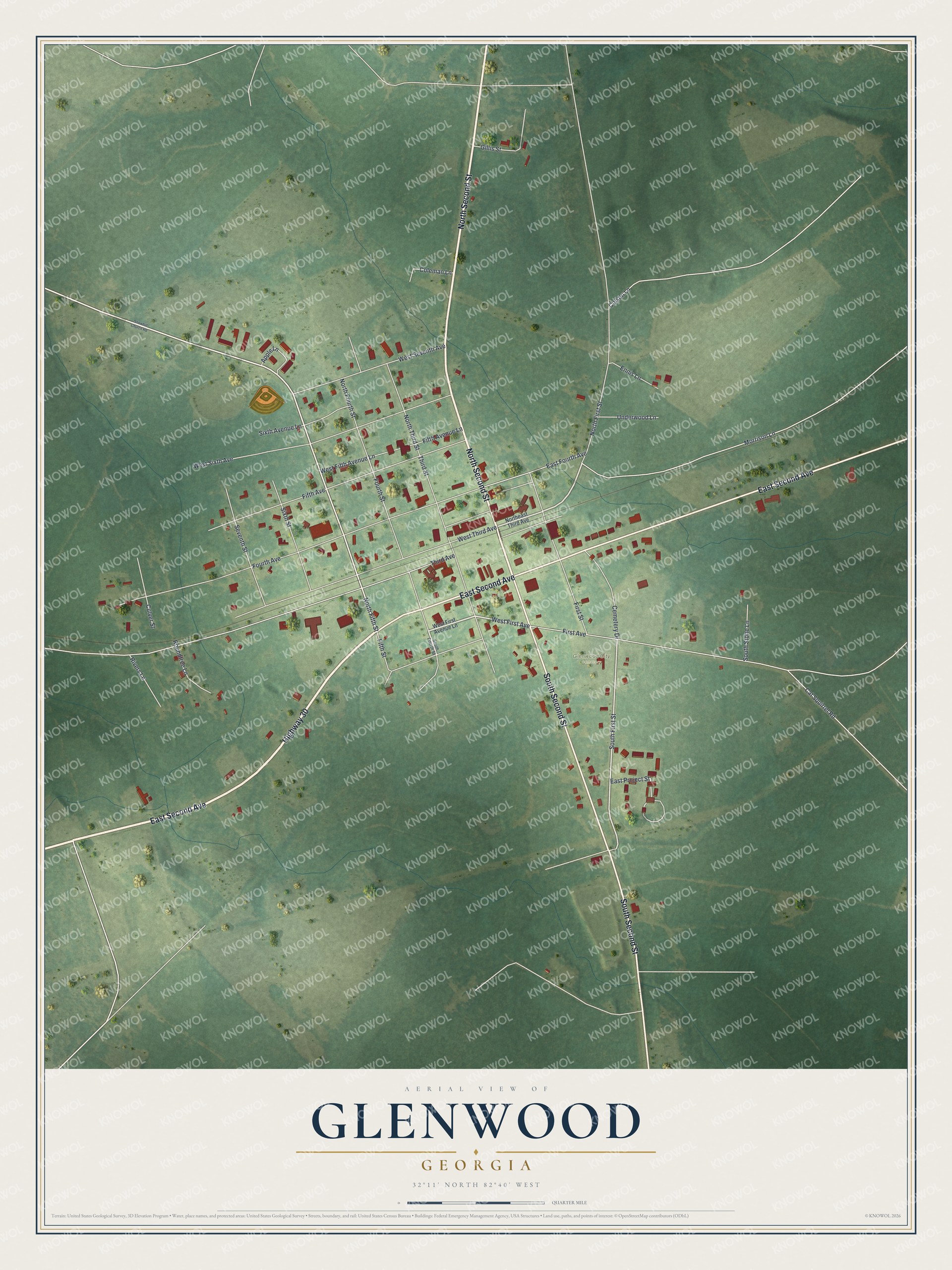 Watermarked full-map preview of Glenwood, Georgia