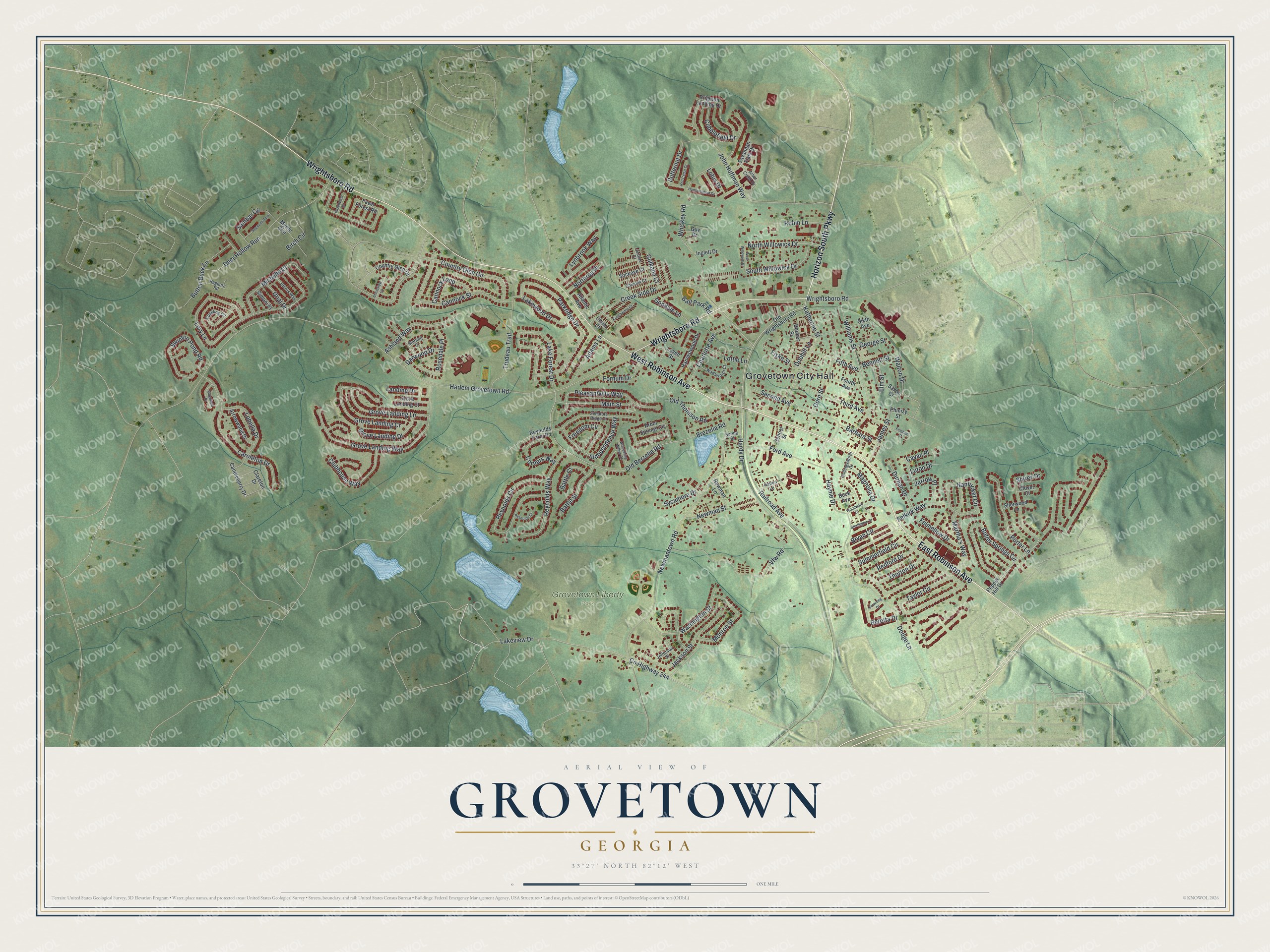 Watermarked full-map preview of Grovetown, Georgia
