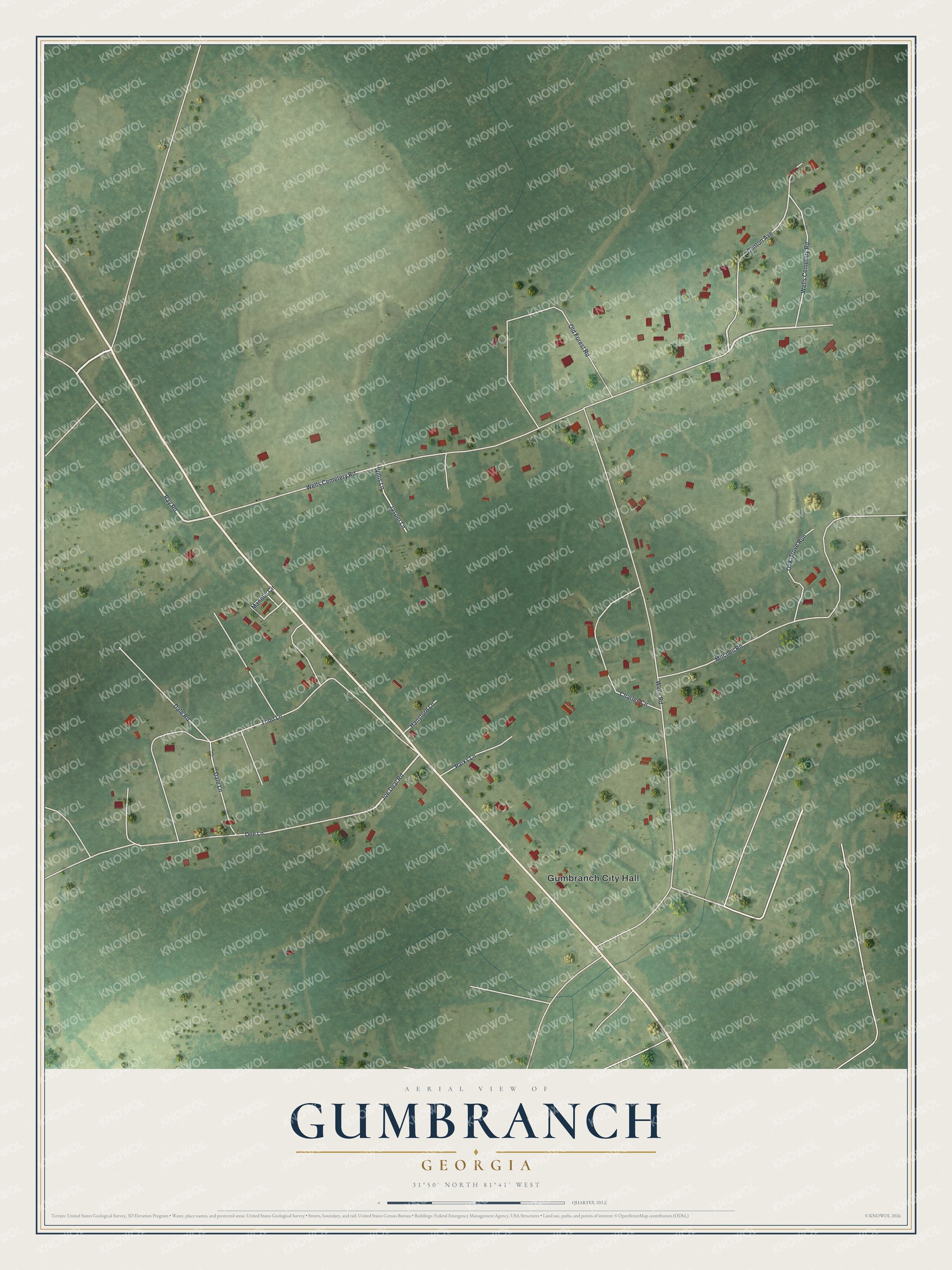 Watermarked full-map preview of Gumbranch, Georgia