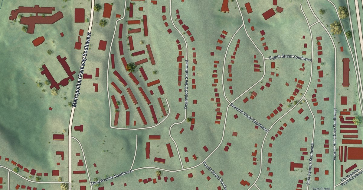 Close-up of streets and buildings in Hammond Park, Georgia