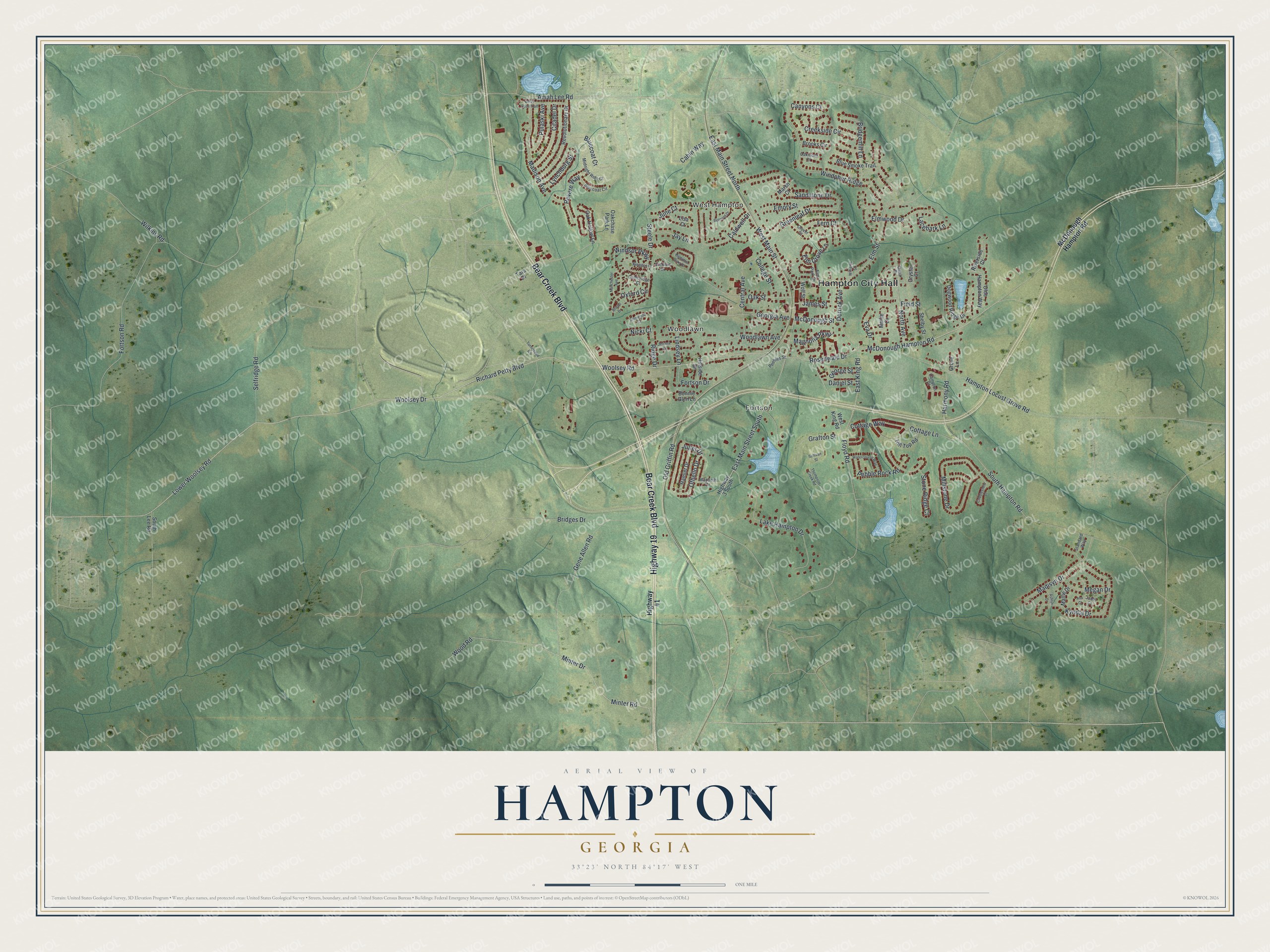 Watermarked full-map preview of Hampton, Georgia
