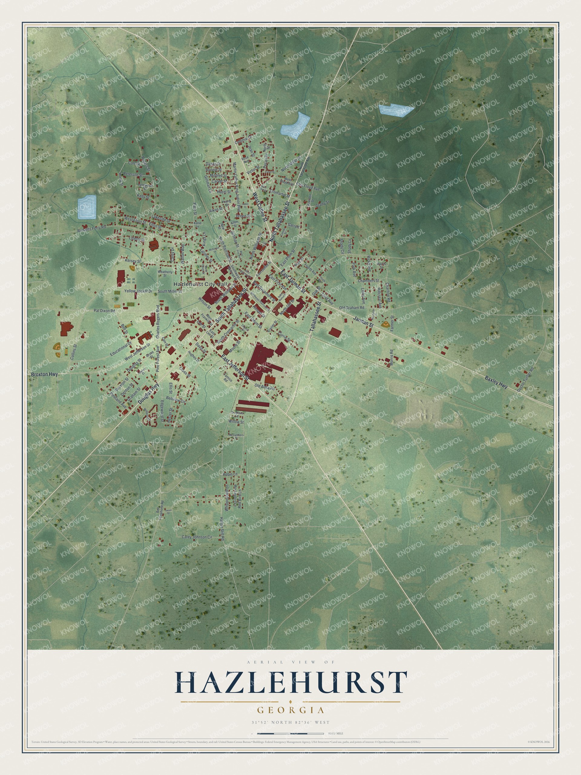 Watermarked full-map preview of Hazlehurst, Georgia