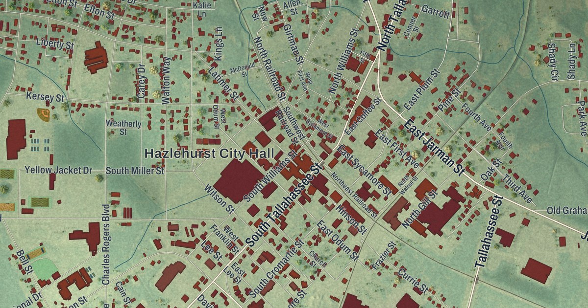 Map of Hazlehurst, Georgia, Drawn Like an Old Atlas
