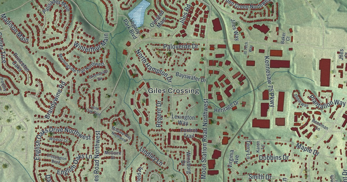 Map of Kennesaw, Georgia, Drawn Like an Old Atlas