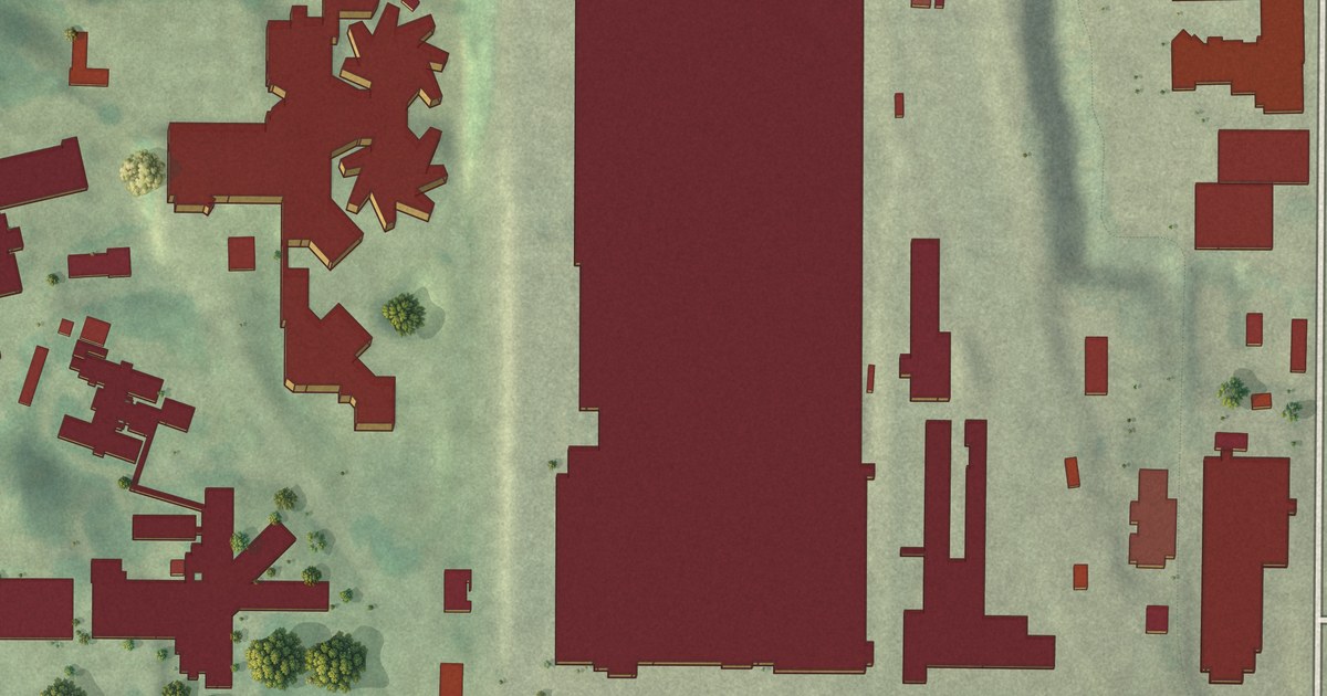 Close-up of streets and buildings in Knight Park-Howell Station, Georgia