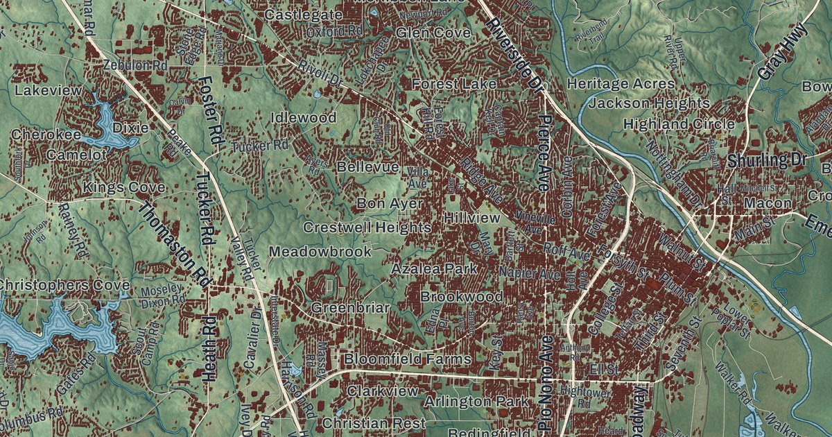 Map of Macon-Bibb County, Georgia, Drawn Like an Old Atlas