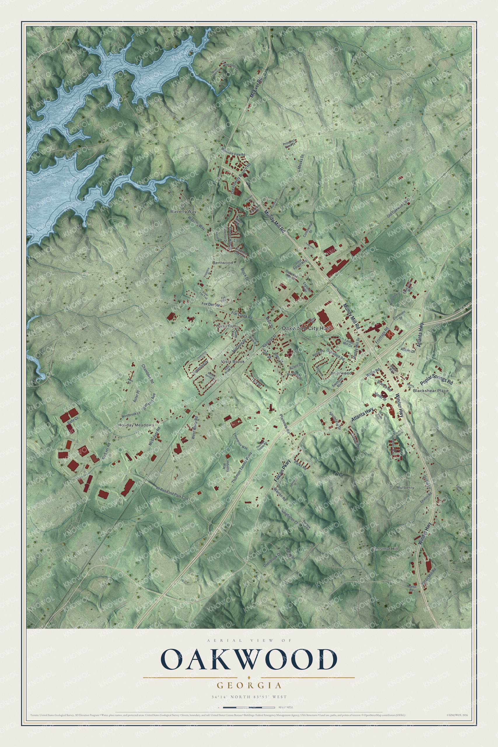 Watermarked full-map preview of Oakwood, Georgia