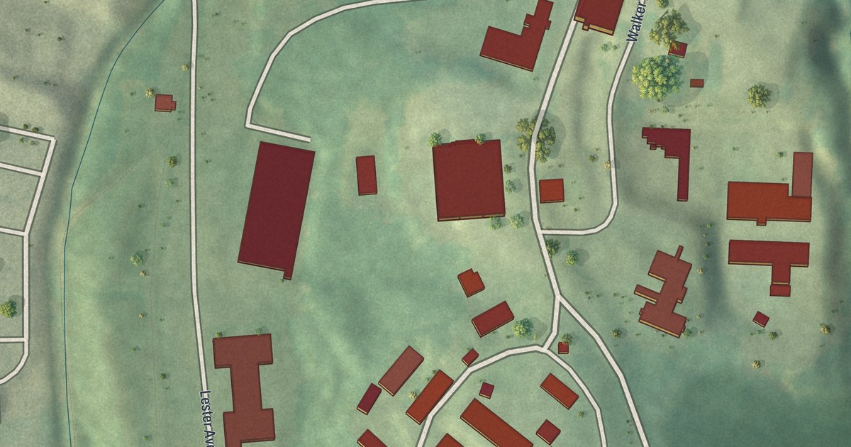 Close-up of streets and buildings in State Facility, Georgia