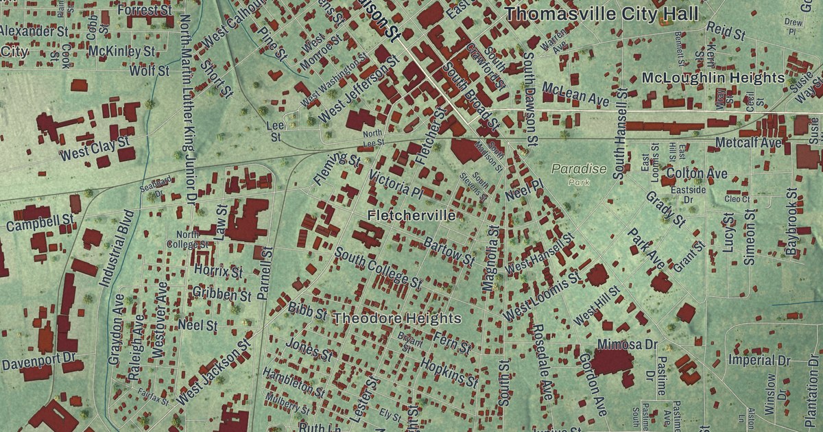 Map of Thomasville, Georgia, Drawn Like an Old Atlas