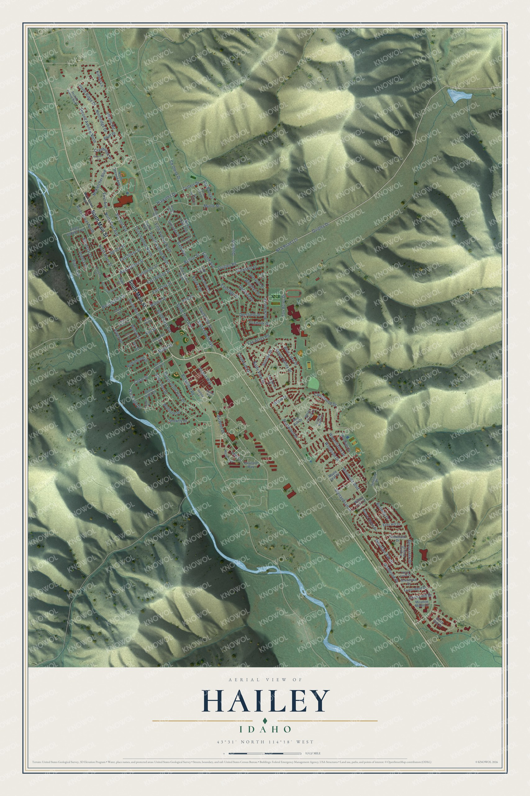 Watermarked full-map preview of Hailey, Idaho