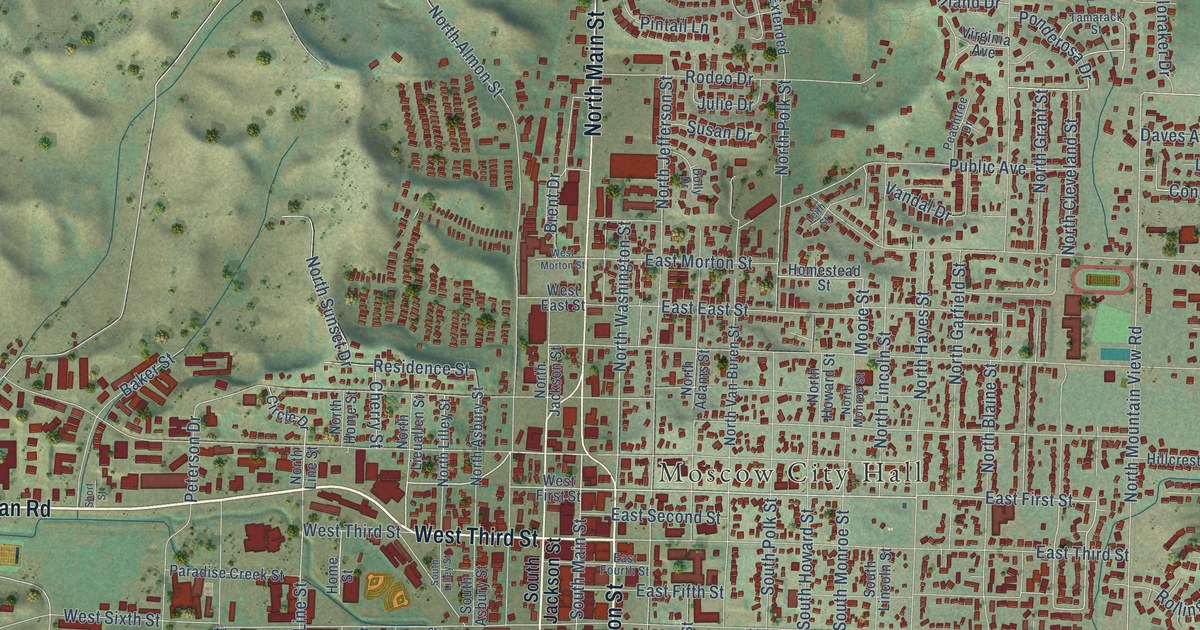Map of Moscow, Idaho in 2026
