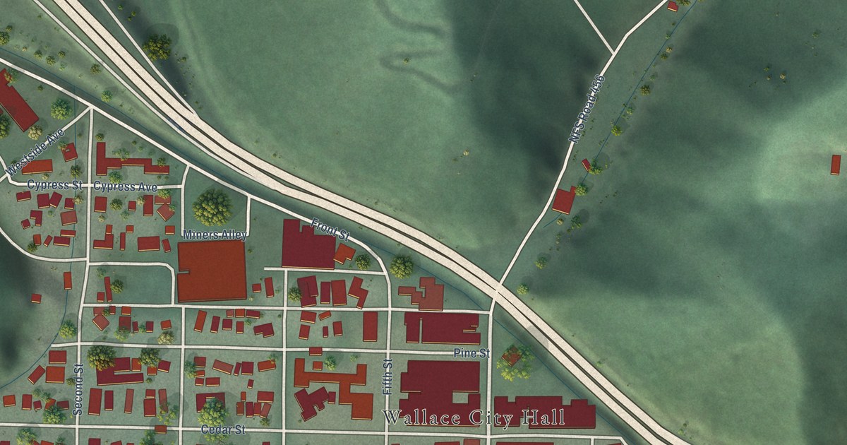 Map of Wallace, Idaho in 2026