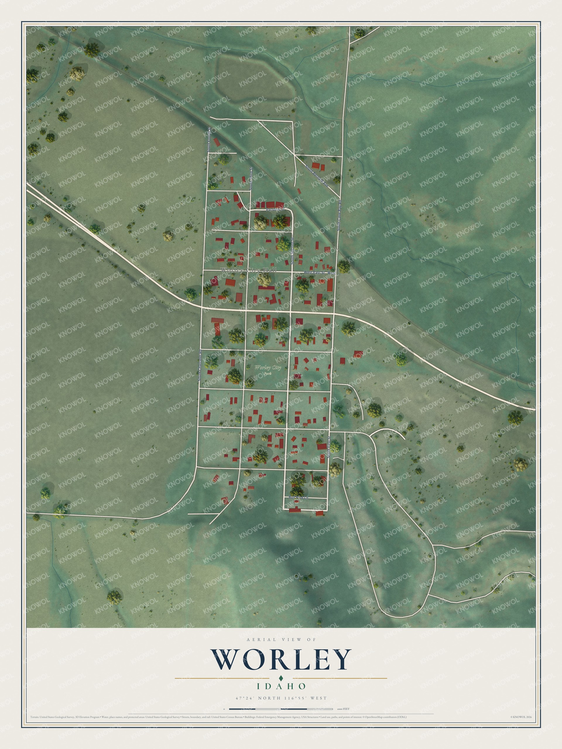 Watermarked full-map preview of Worley, Idaho