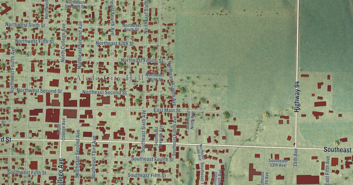 Map of Aledo, Illinois in 2026