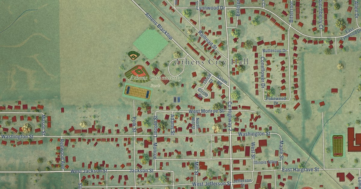 Map of Athens, Illinois in 2026