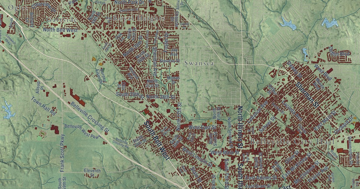Map of Belleville, Illinois in 2026