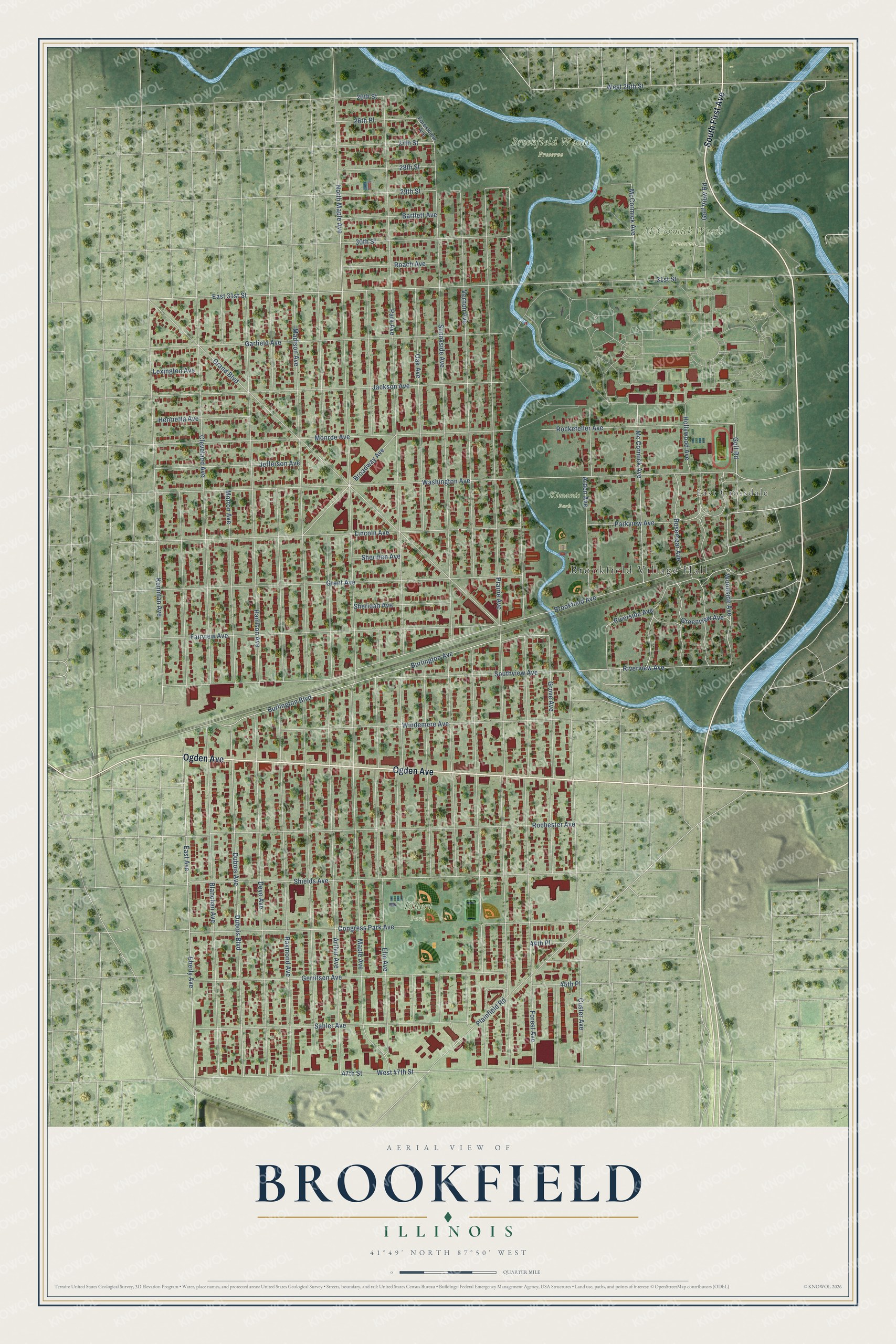 Watermarked full-map preview of Brookfield, Illinois