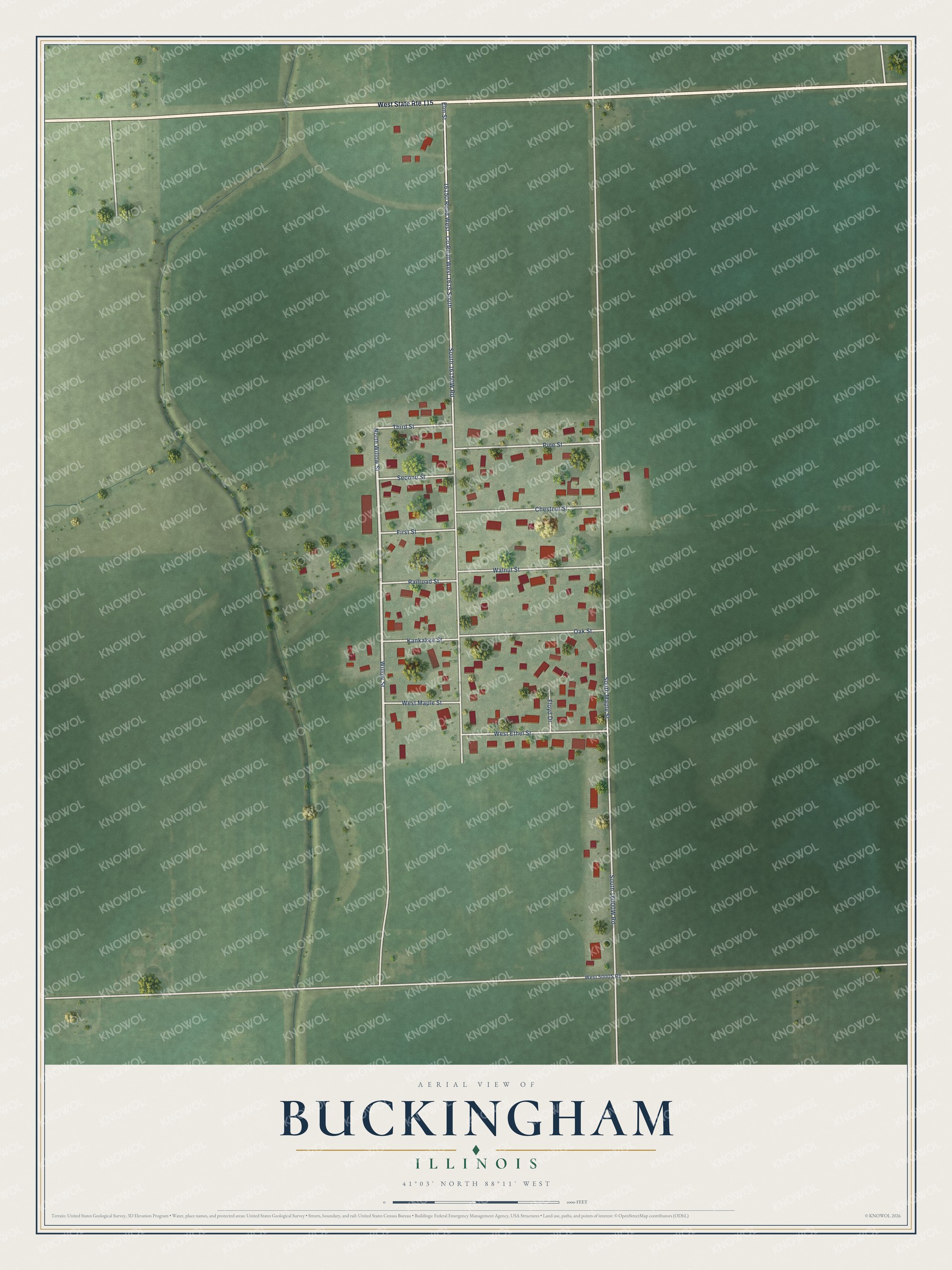 Watermarked full-map preview of Buckingham, Illinois
