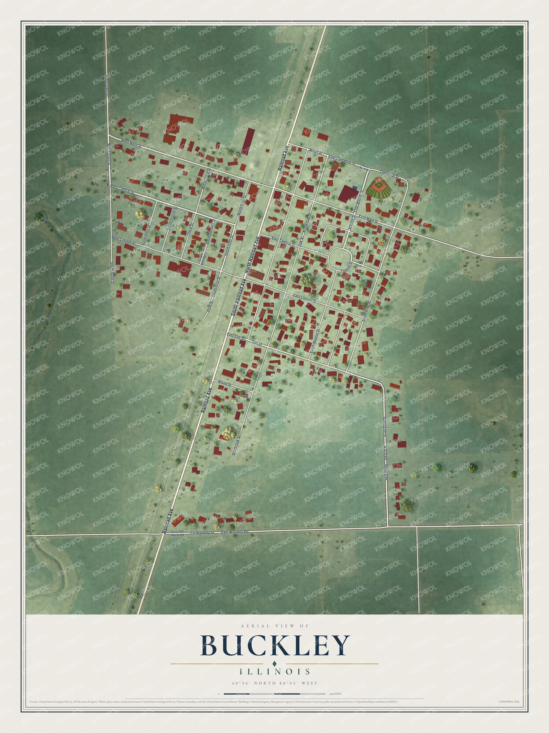 Watermarked full-map preview of Buckley, Illinois