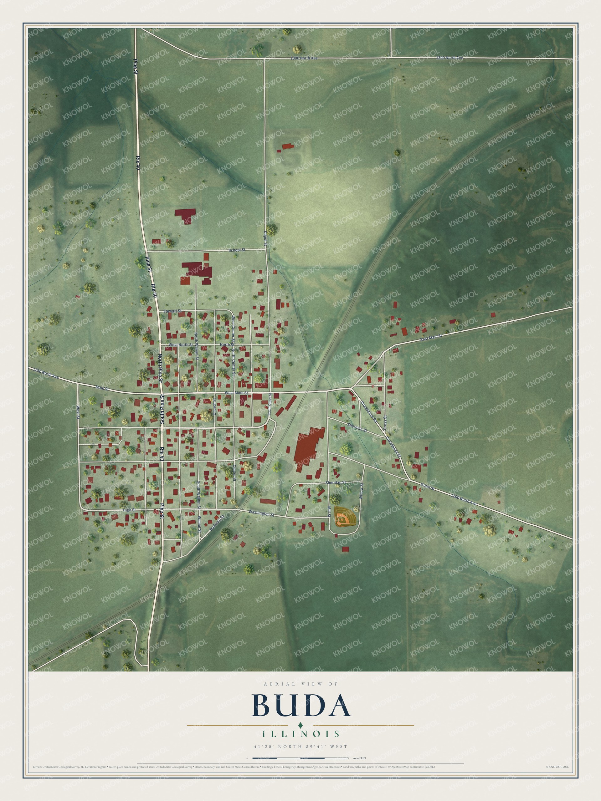 Watermarked full-map preview of Buda, Illinois
