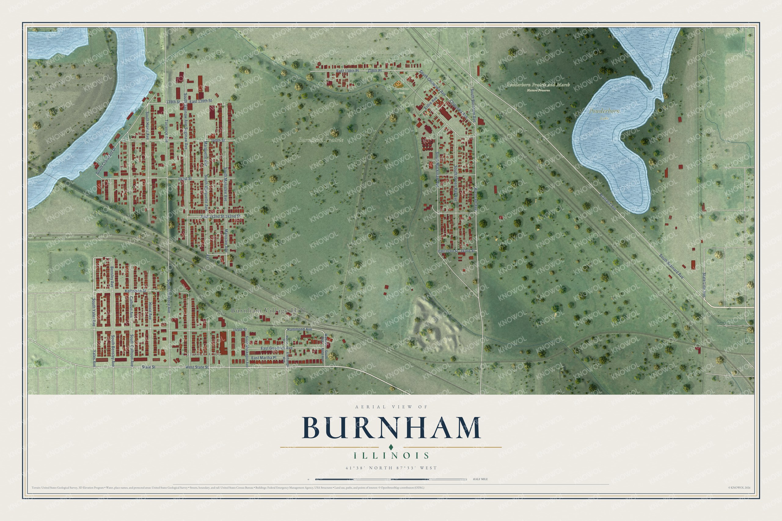 Watermarked full-map preview of Burnham, Illinois