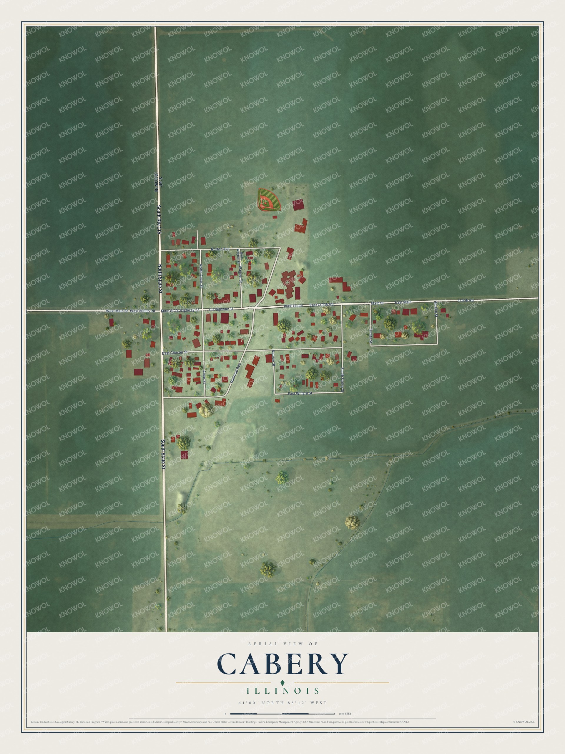 Watermarked full-map preview of Cabery, Illinois