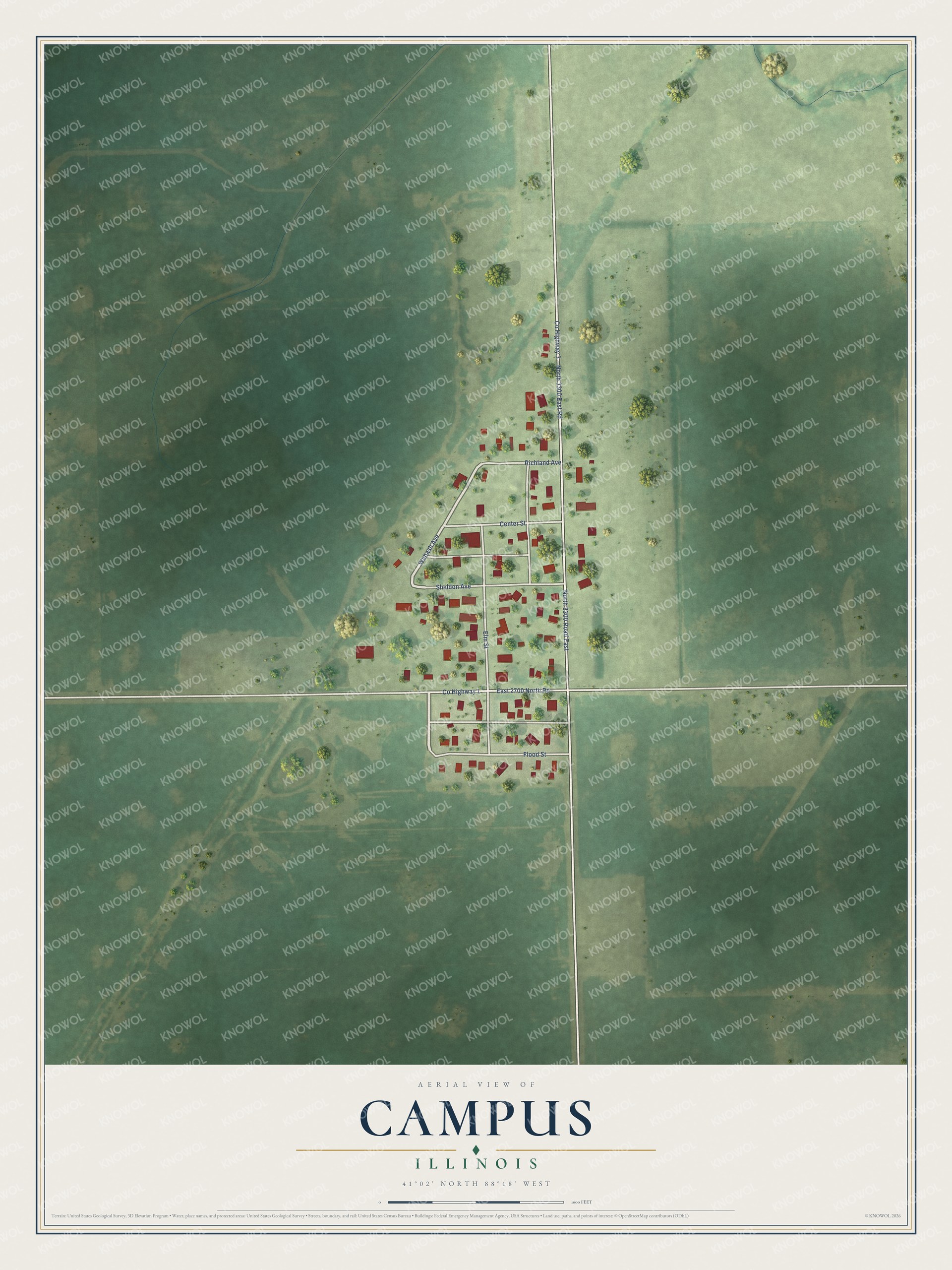 Watermarked full-map preview of Campus, Illinois
