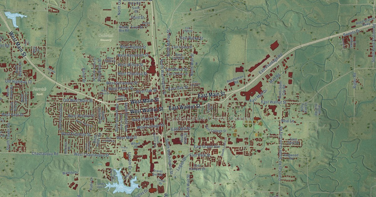 Map of Carbondale, Illinois in 2026