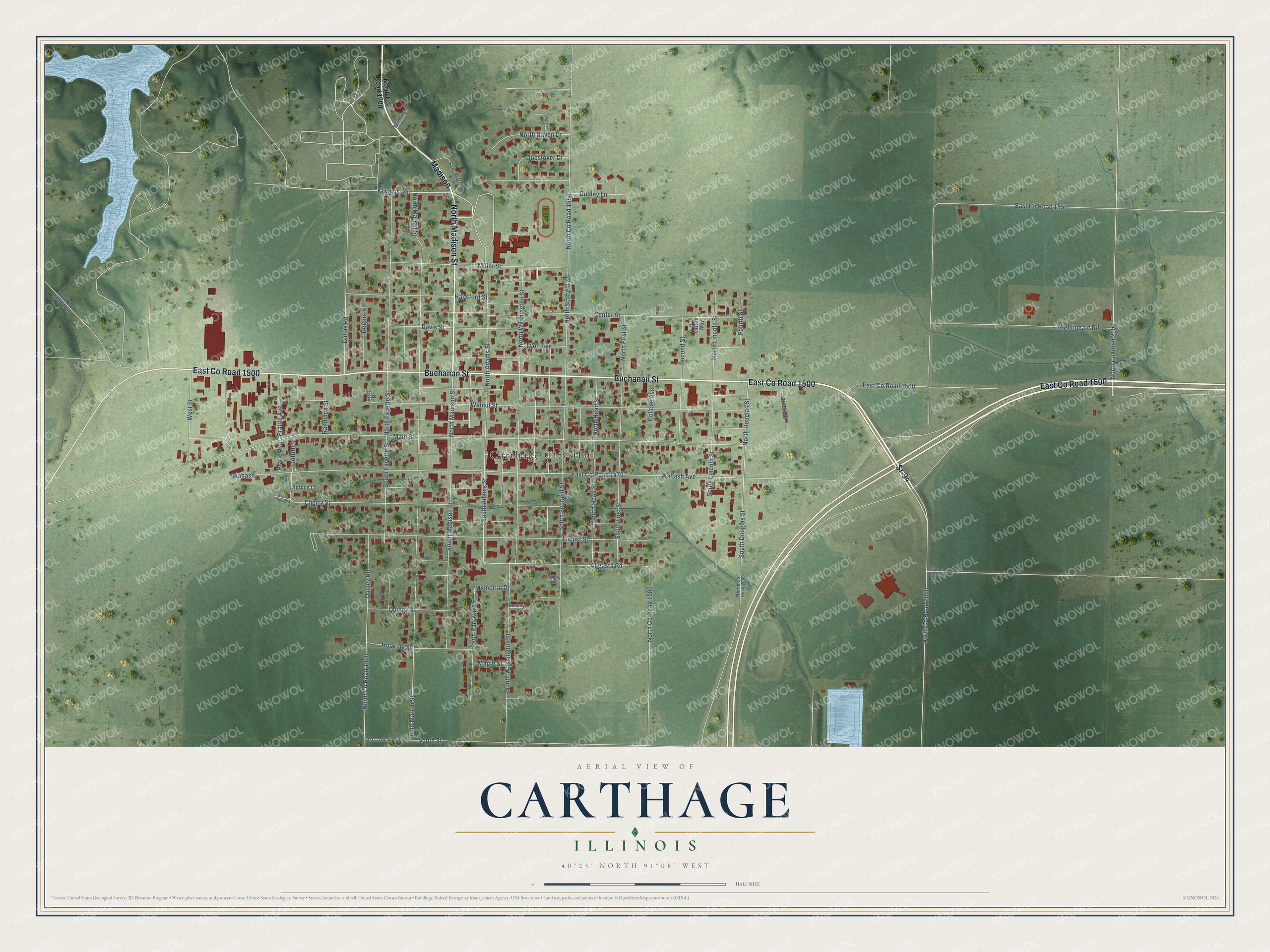 Watermarked full-map preview of Carthage, Illinois