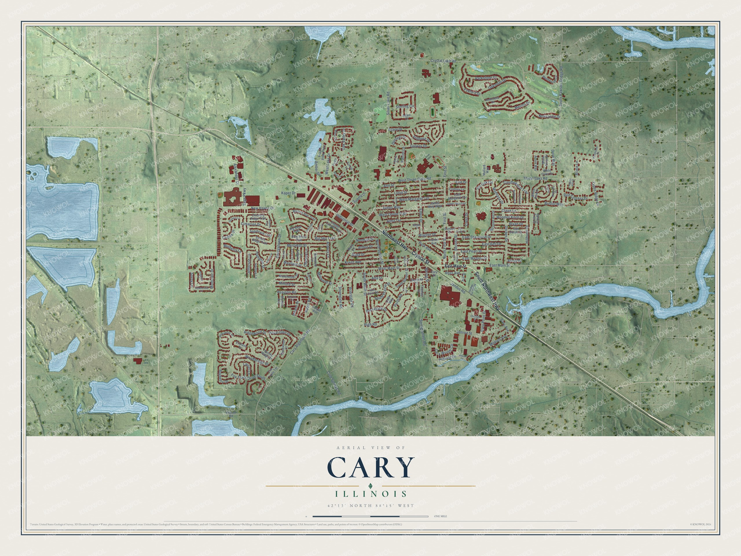Watermarked full-map preview of Cary, Illinois