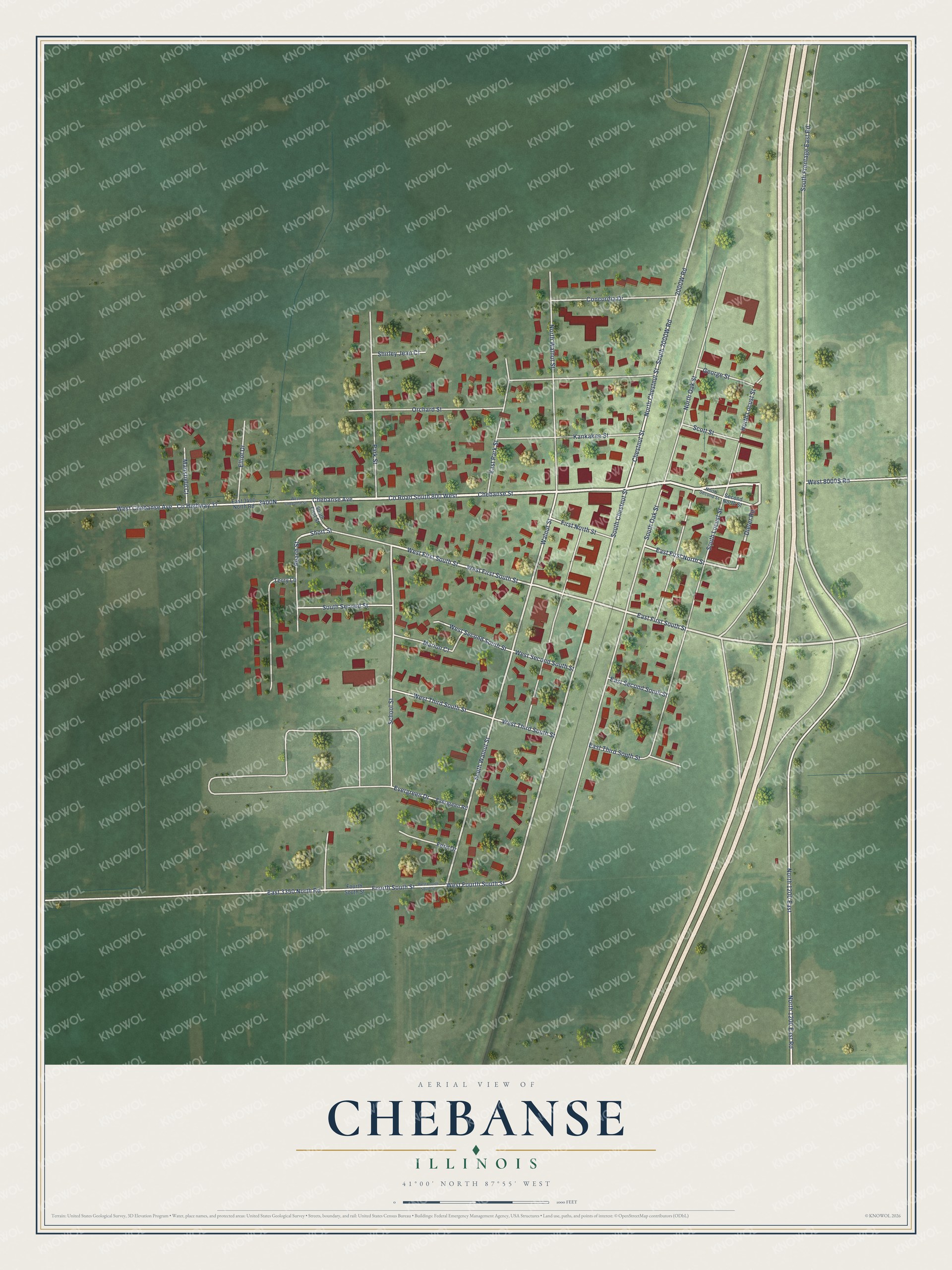 Watermarked full-map preview of Chebanse, Illinois