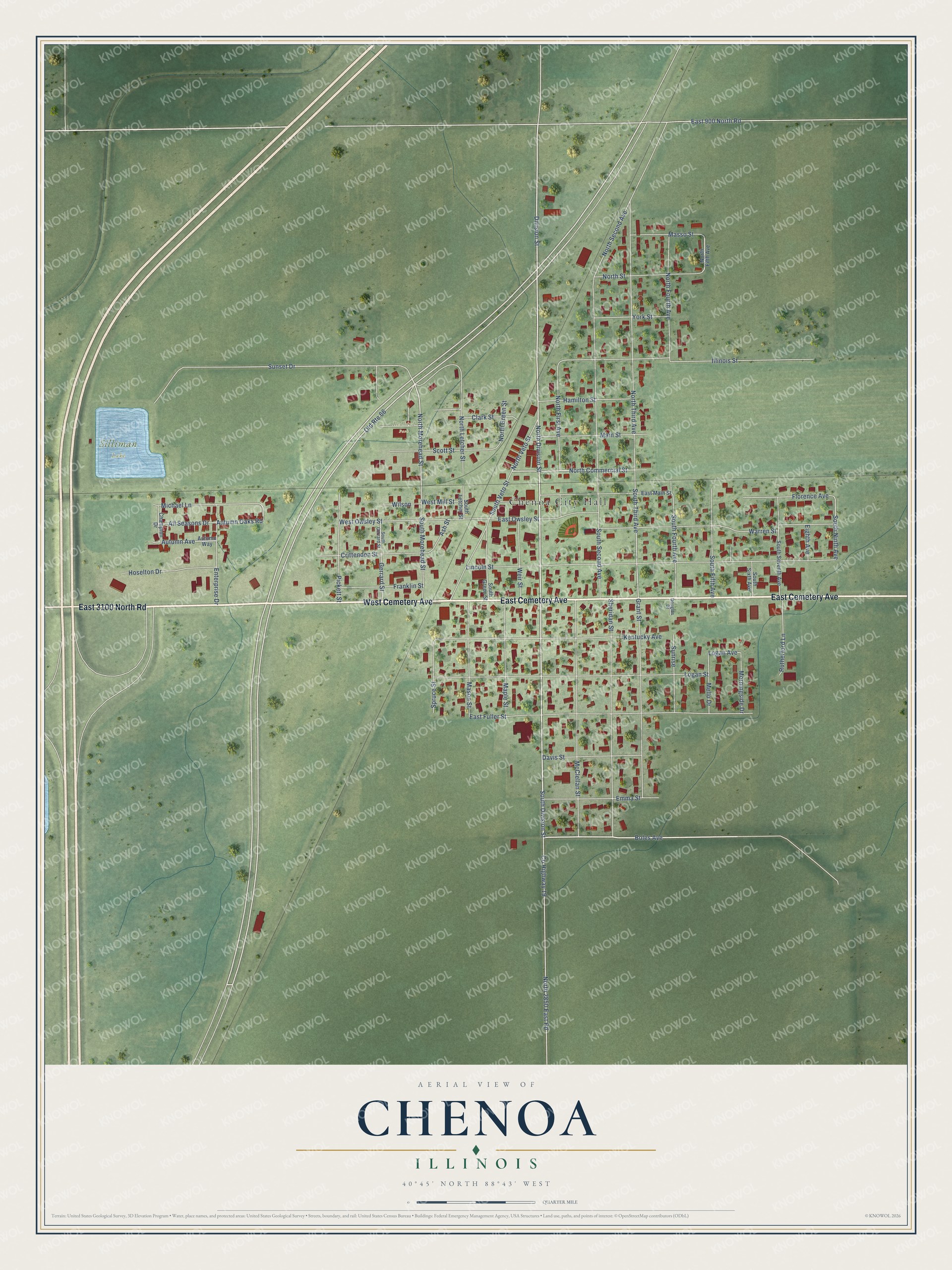 Watermarked full-map preview of Chenoa, Illinois