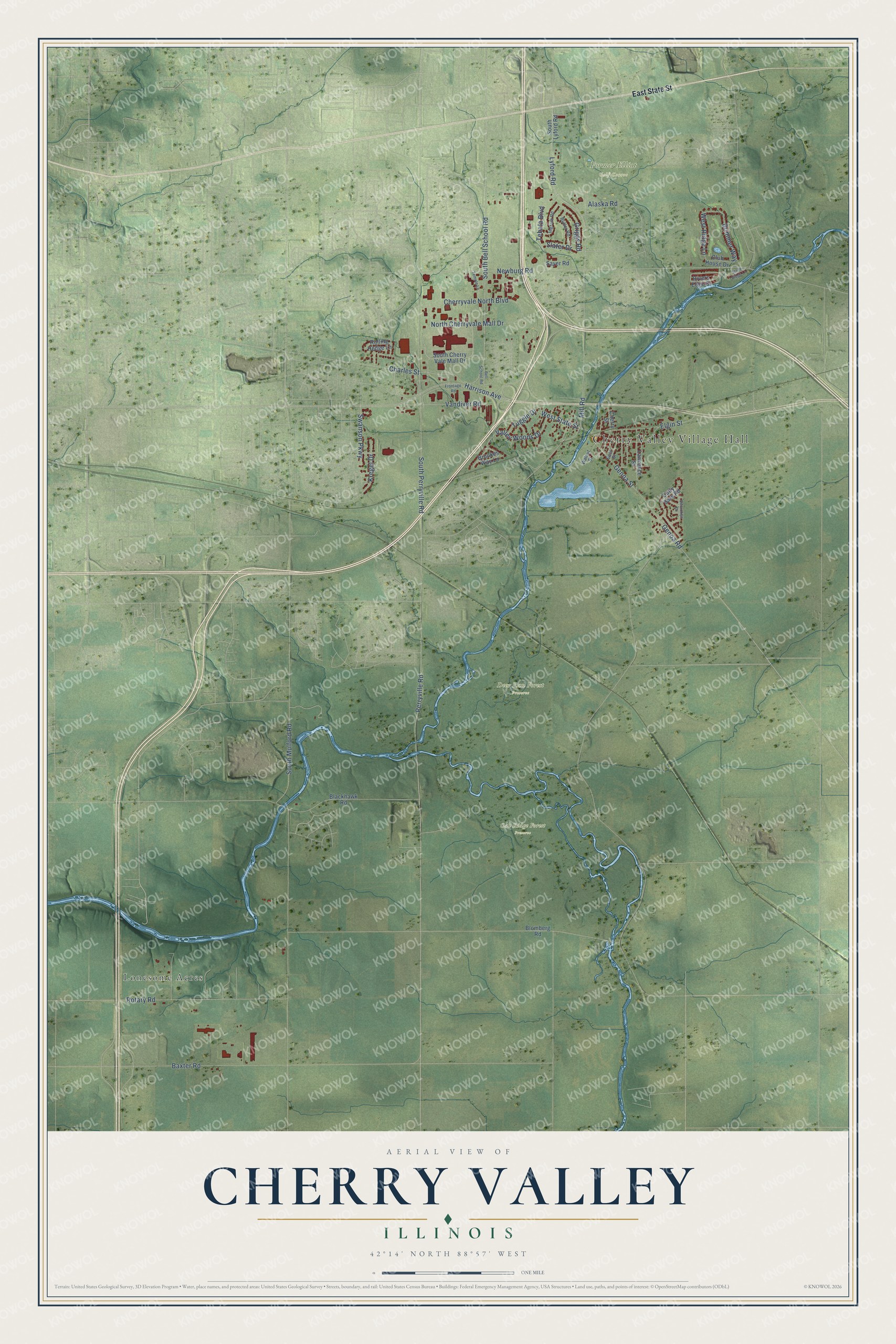 Watermarked full-map preview of Cherry Valley, Illinois