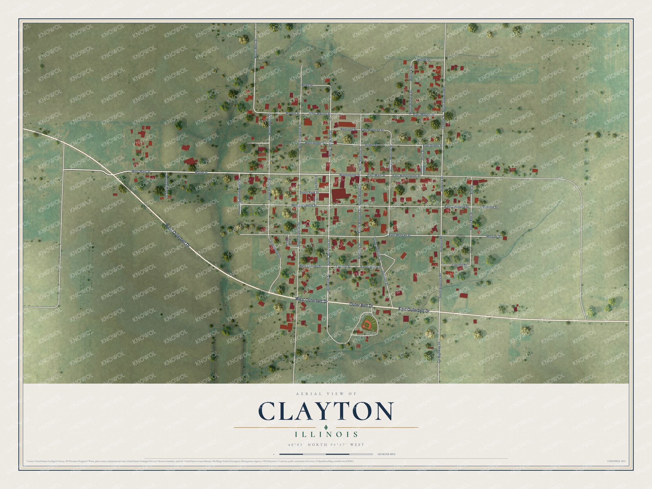 Watermarked full-map preview of Clayton, Illinois