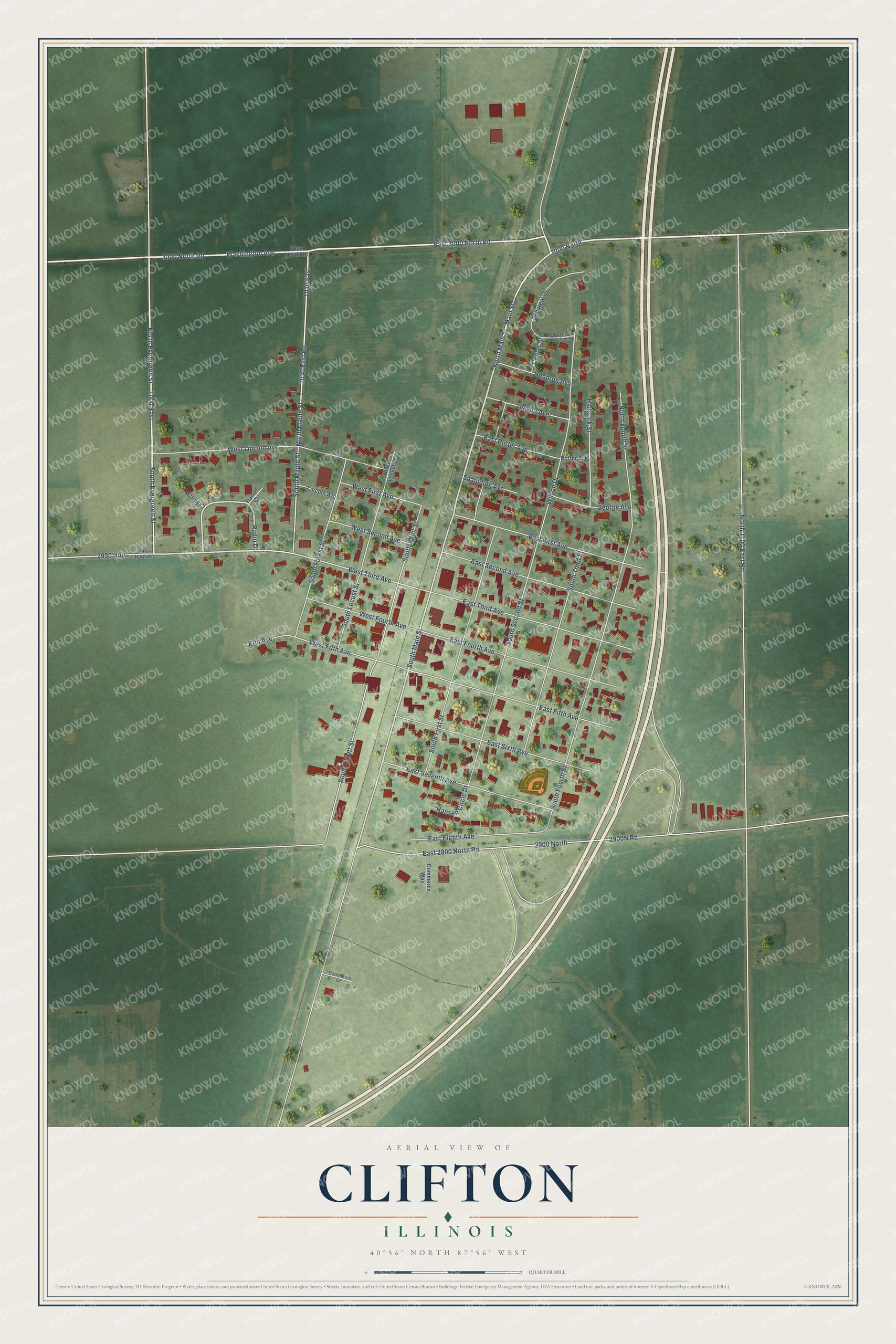 Watermarked full-map preview of Clifton, Illinois
