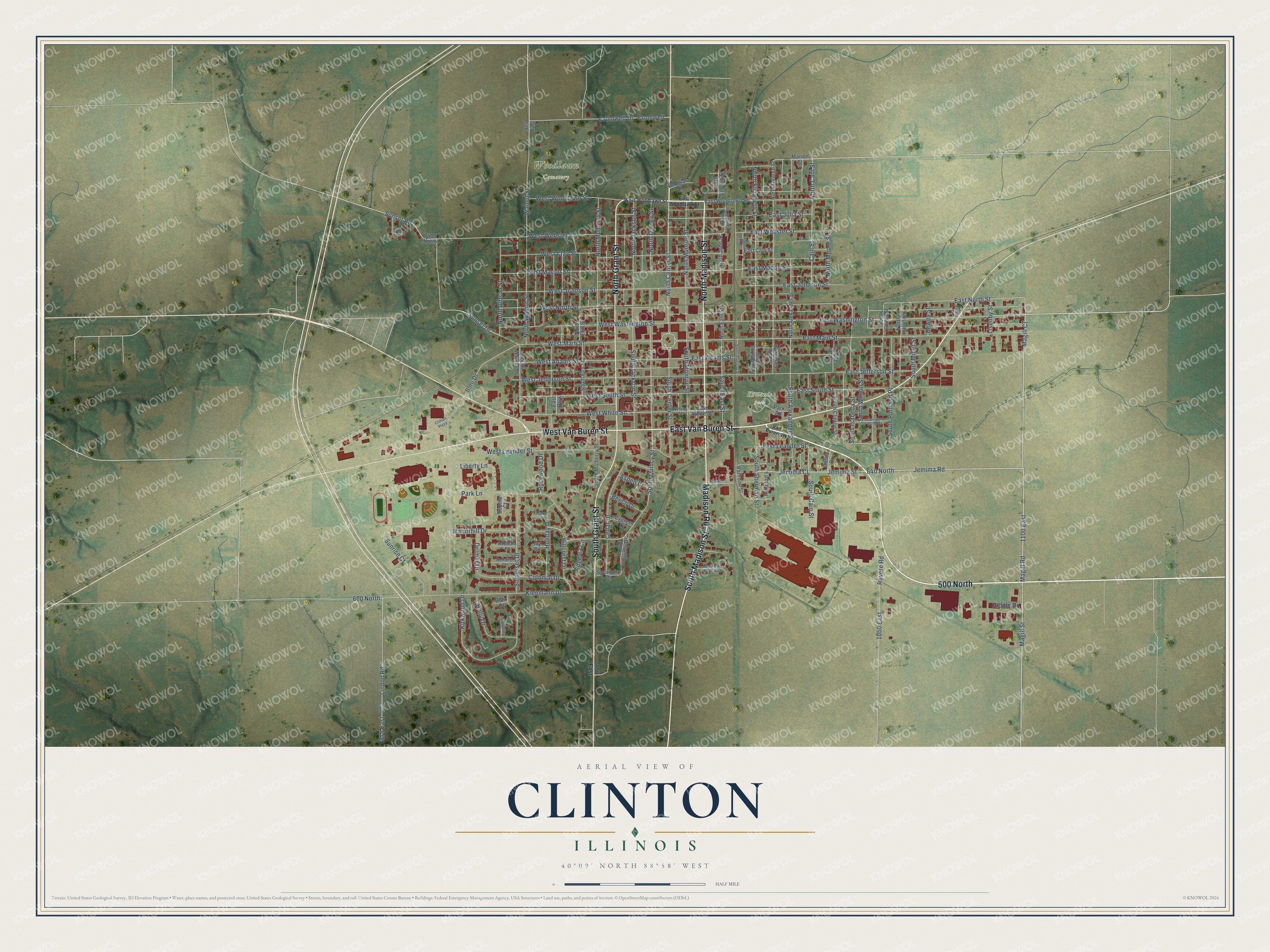 Watermarked full-map preview of Clinton, Illinois