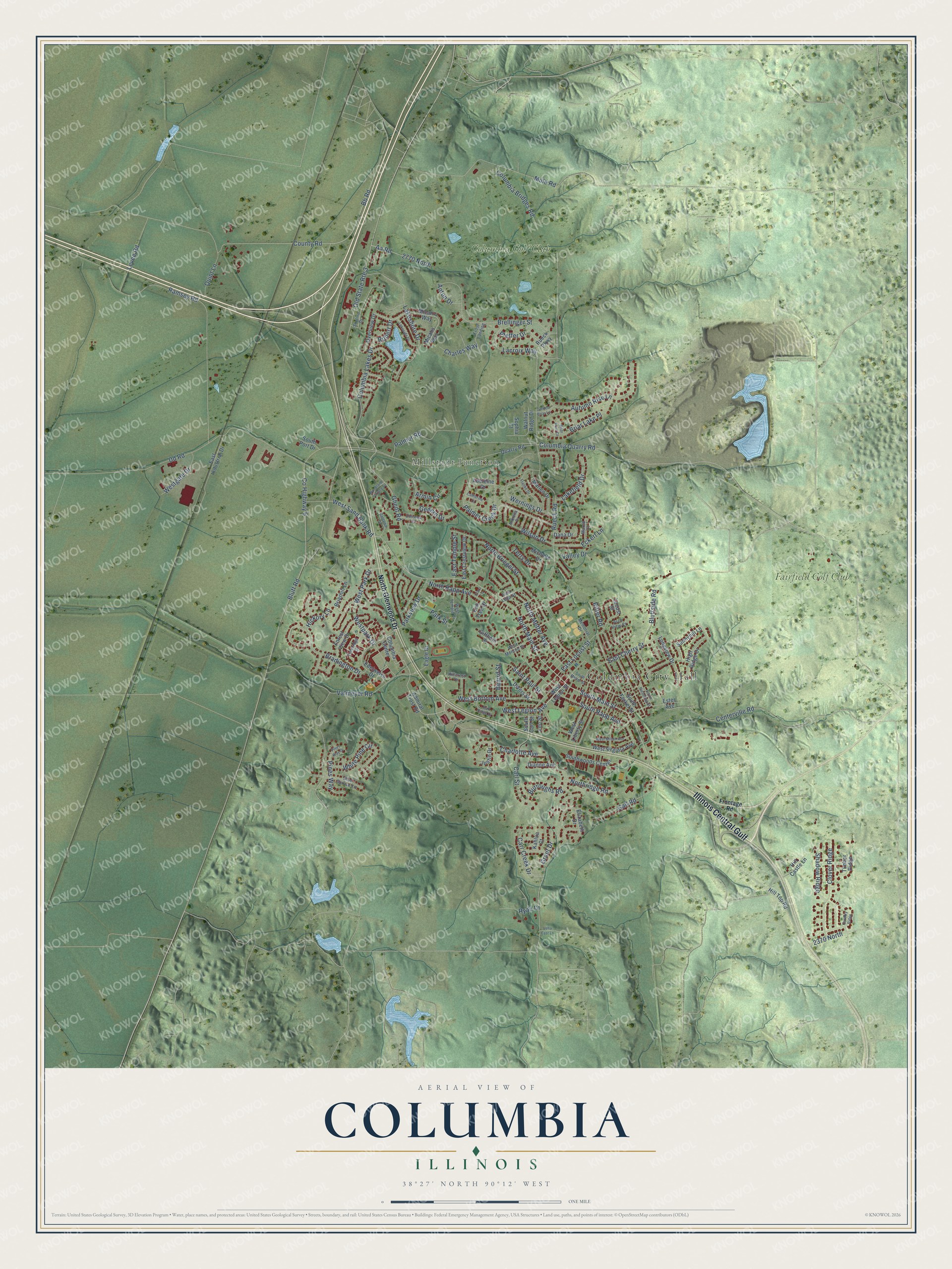 Watermarked full-map preview of Columbia, Illinois