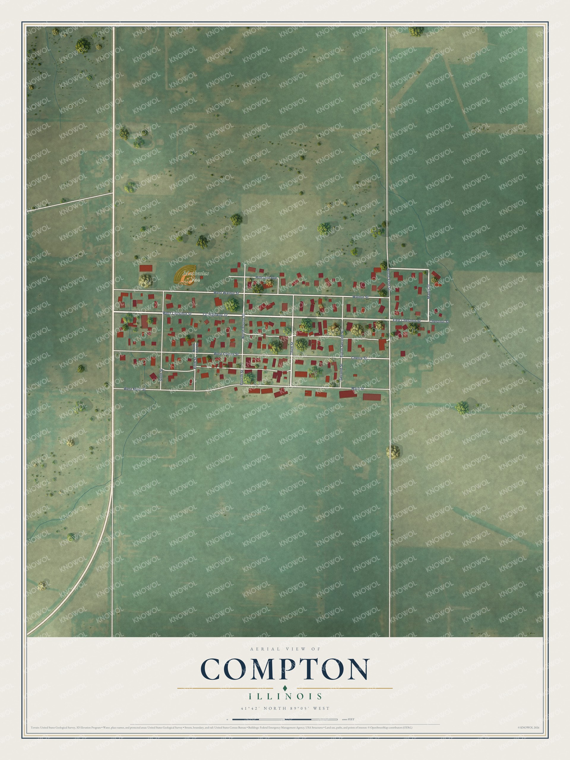 Watermarked full-map preview of Compton, Illinois
