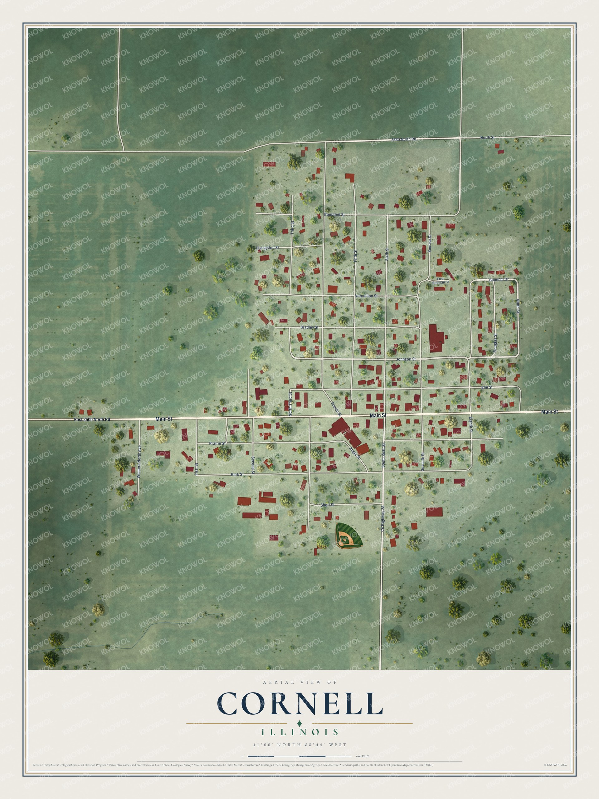 Watermarked full-map preview of Cornell, Illinois