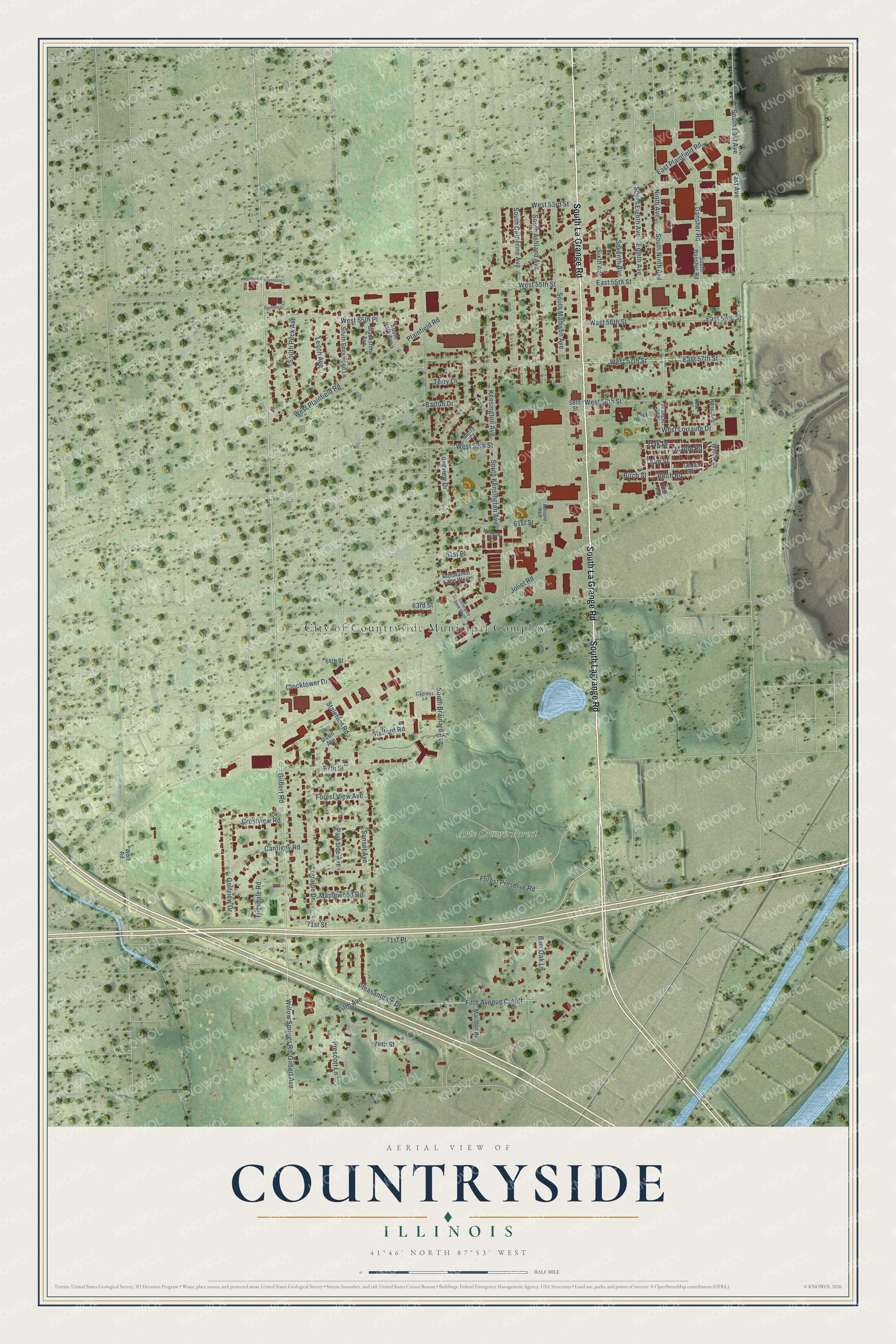 Watermarked full-map preview of Countryside, Illinois