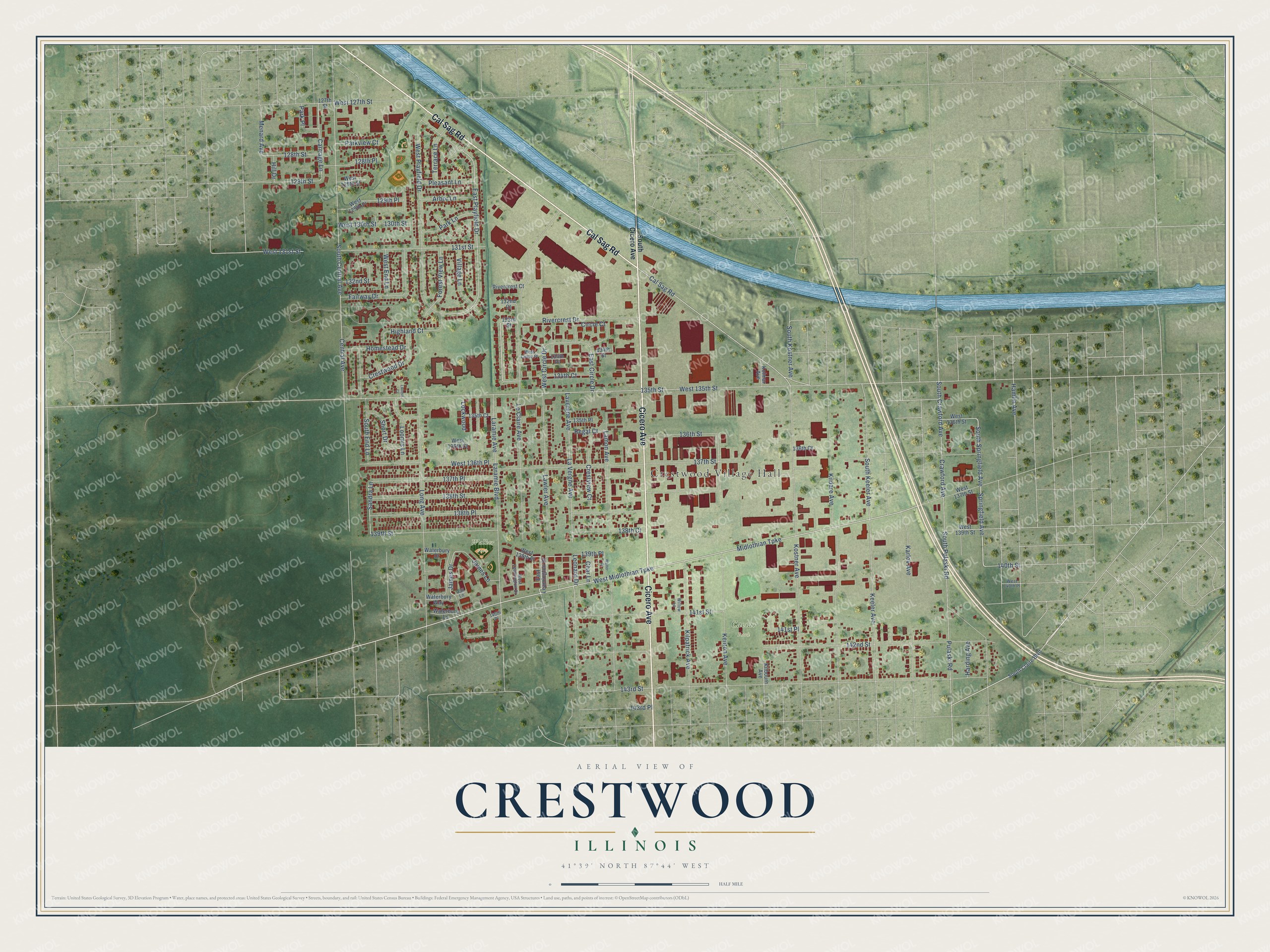Watermarked full-map preview of Crestwood, Illinois