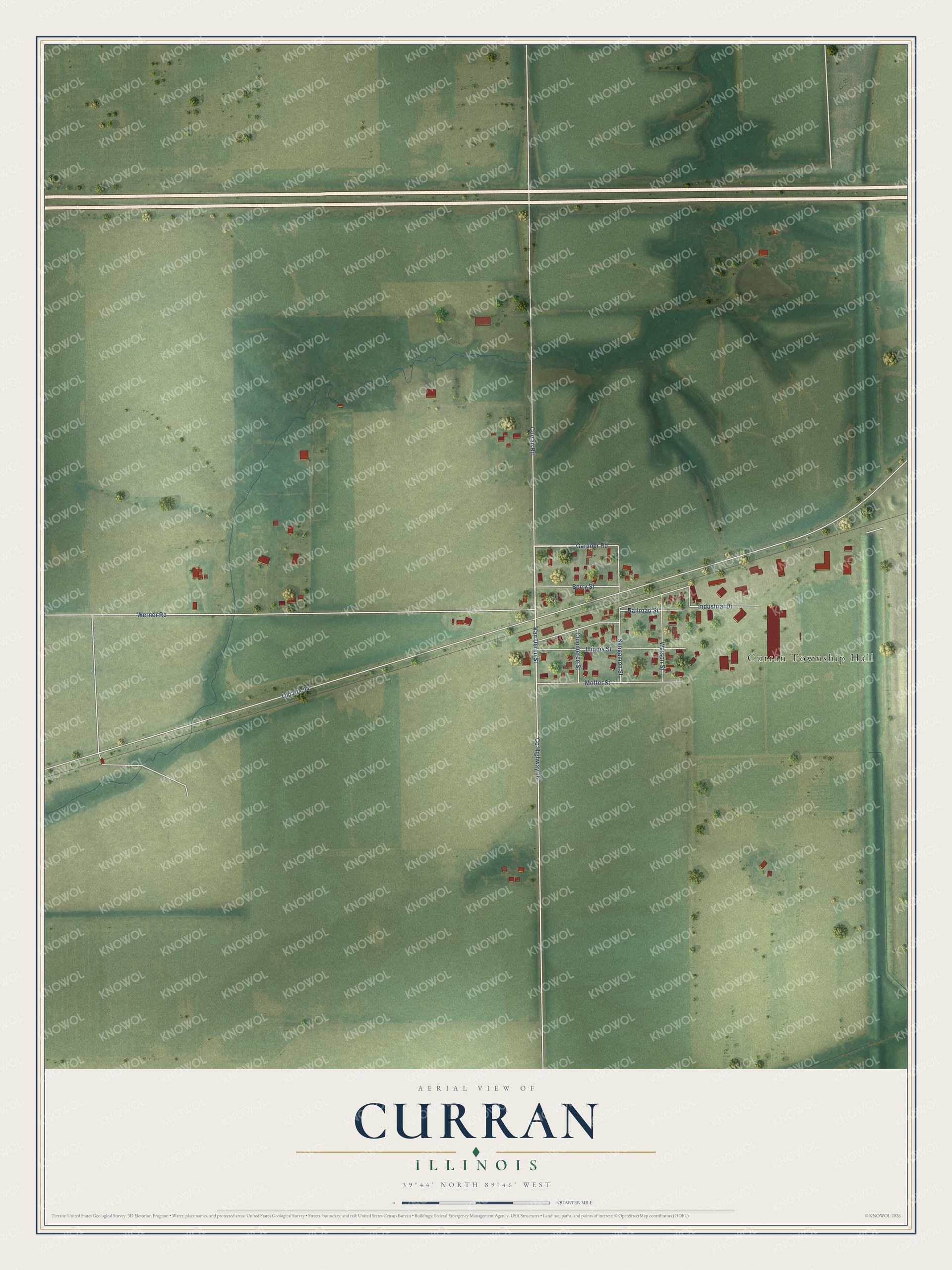 Watermarked full-map preview of Curran, Illinois